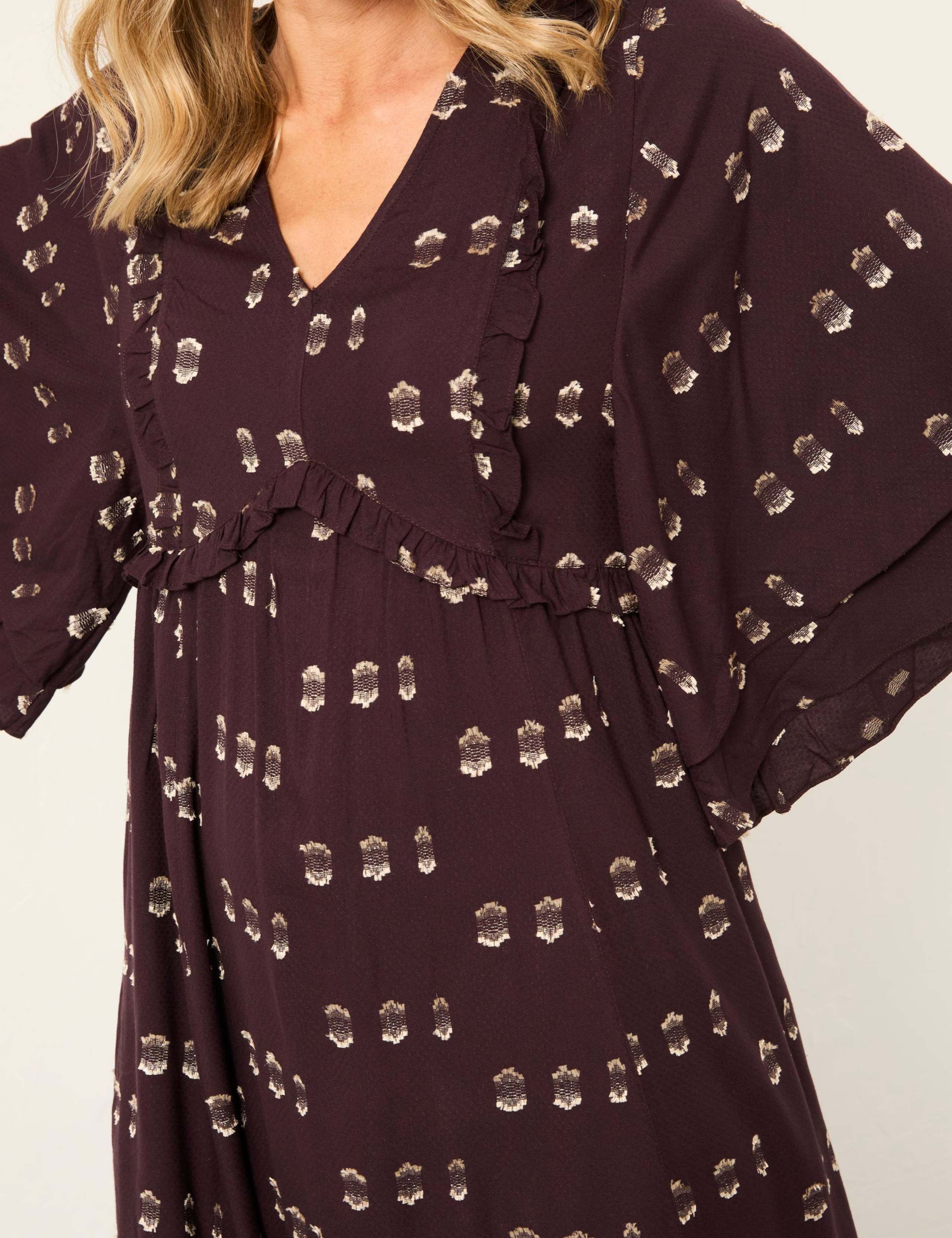 Metallic Printed V-Neck Midi Smock Dress 7 of 7