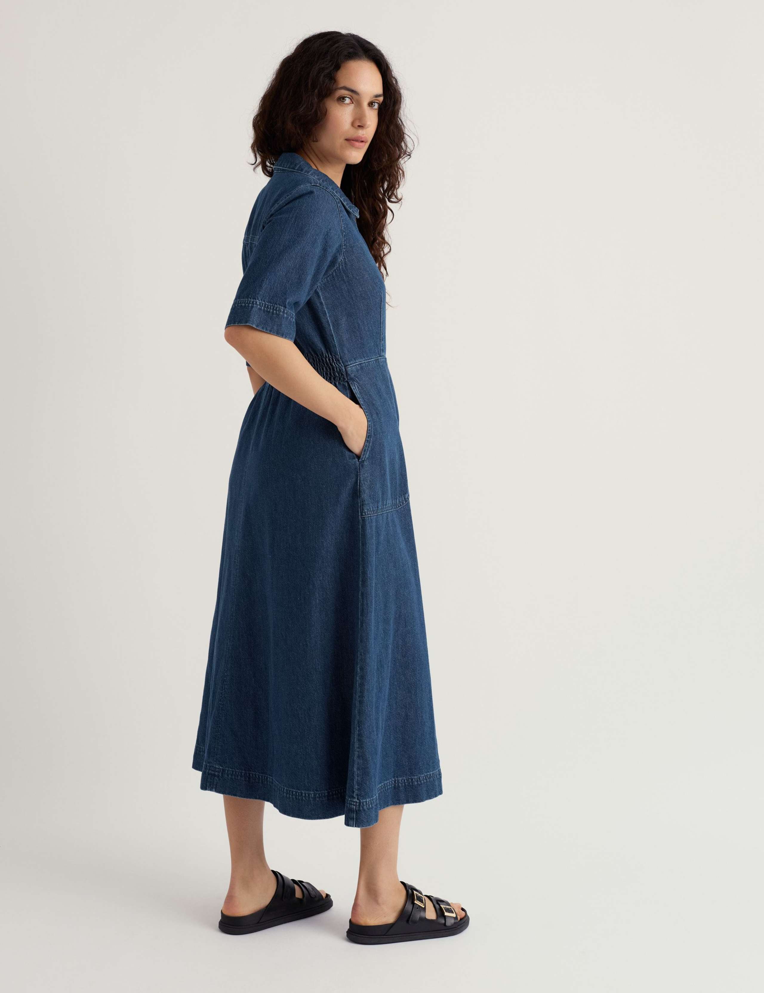 Cotton Rich Midi Shirt Dress with Linen 3 of 5