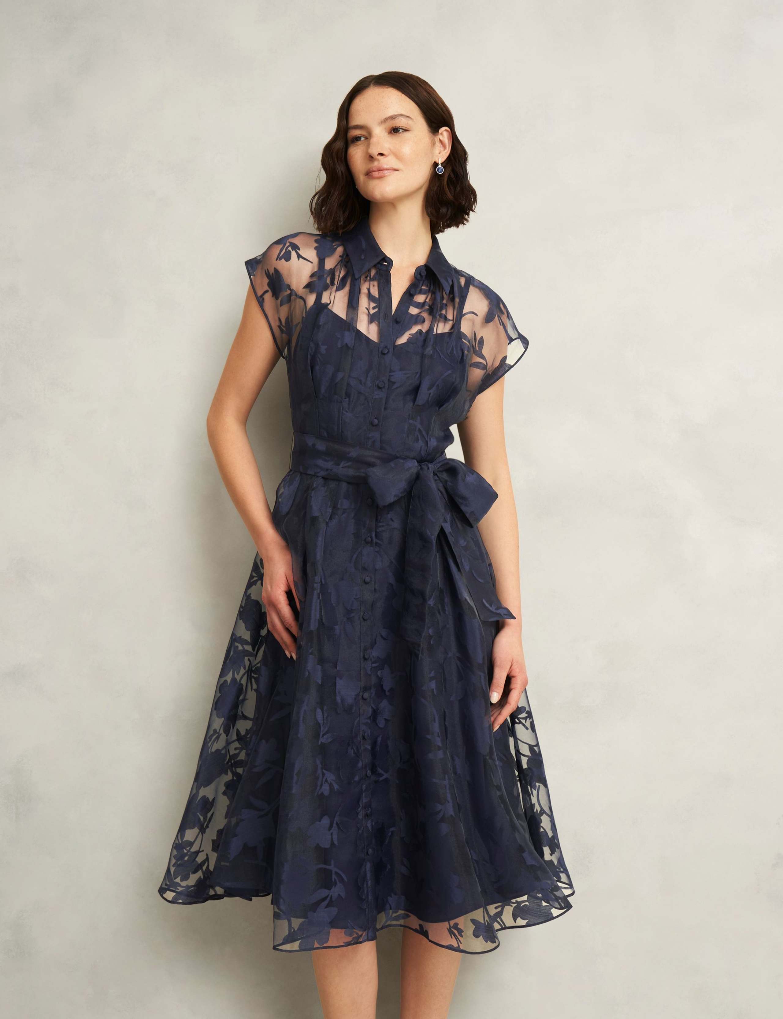 Floral Tie Waist Knee Length Skater Dress 1 of 6