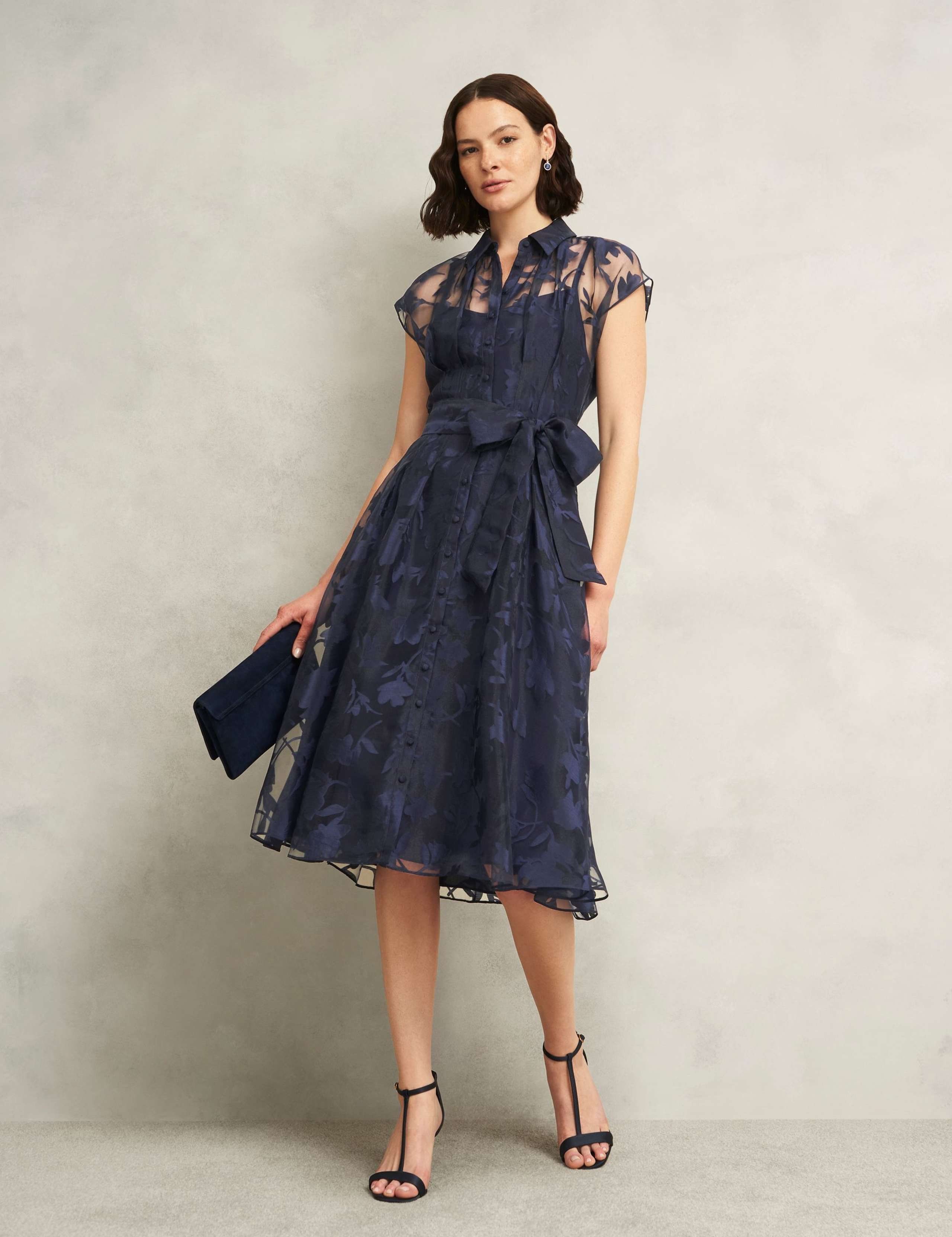 Floral Tie Waist Knee Length Skater Dress 3 of 6