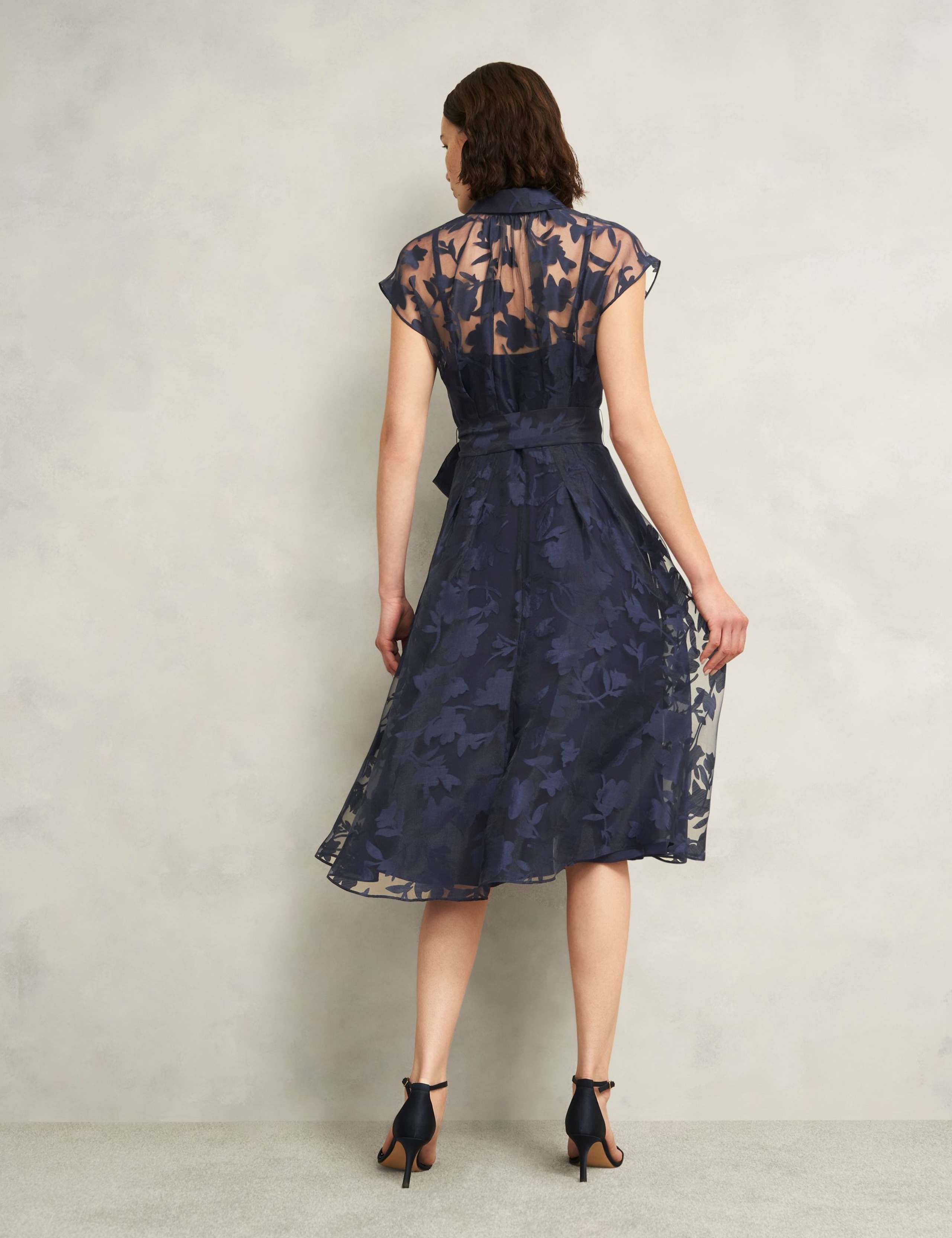 Floral Tie Waist Knee Length Skater Dress 4 of 6