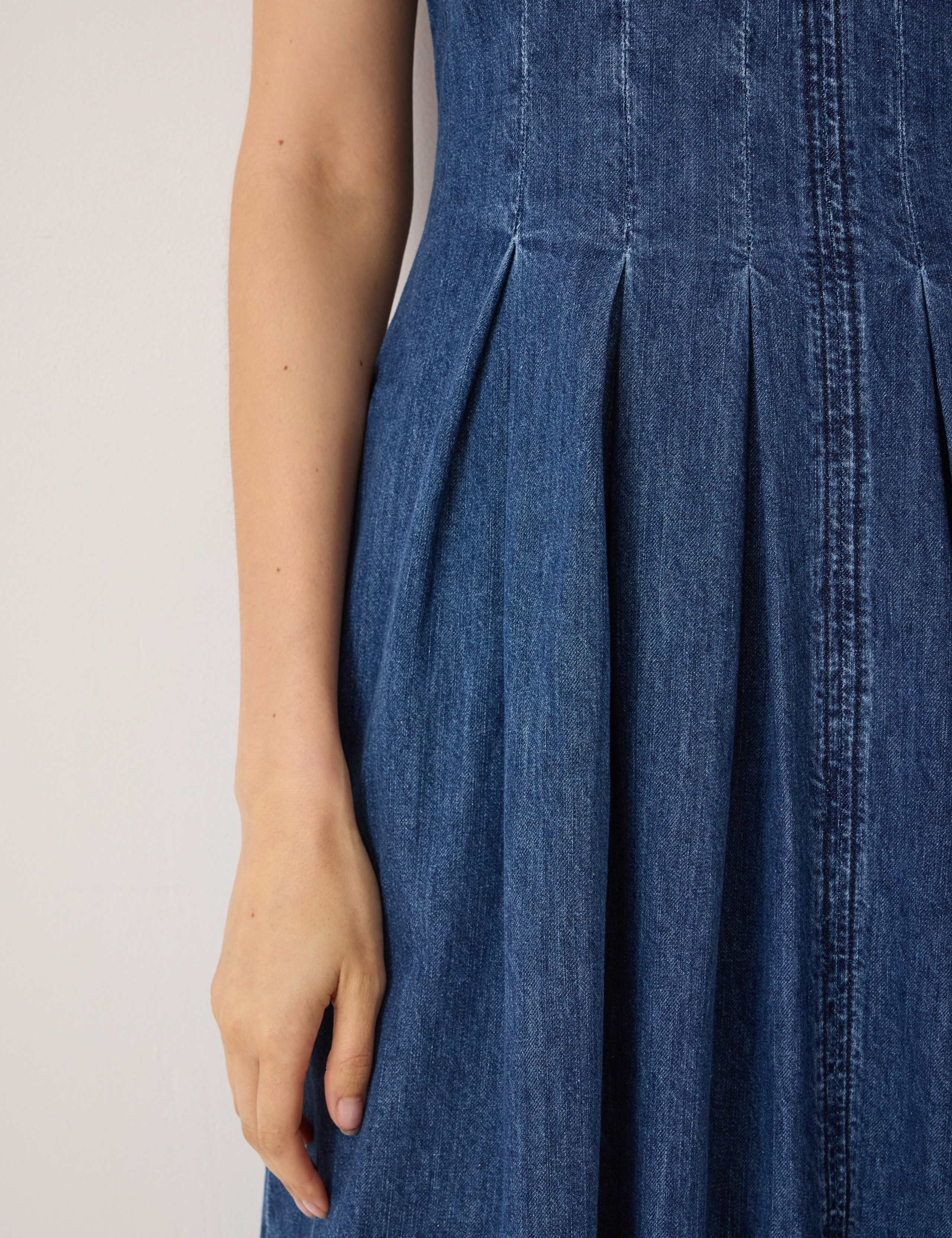 Denim V-Neck Pleated Midaxi Skater Dress 6 of 6