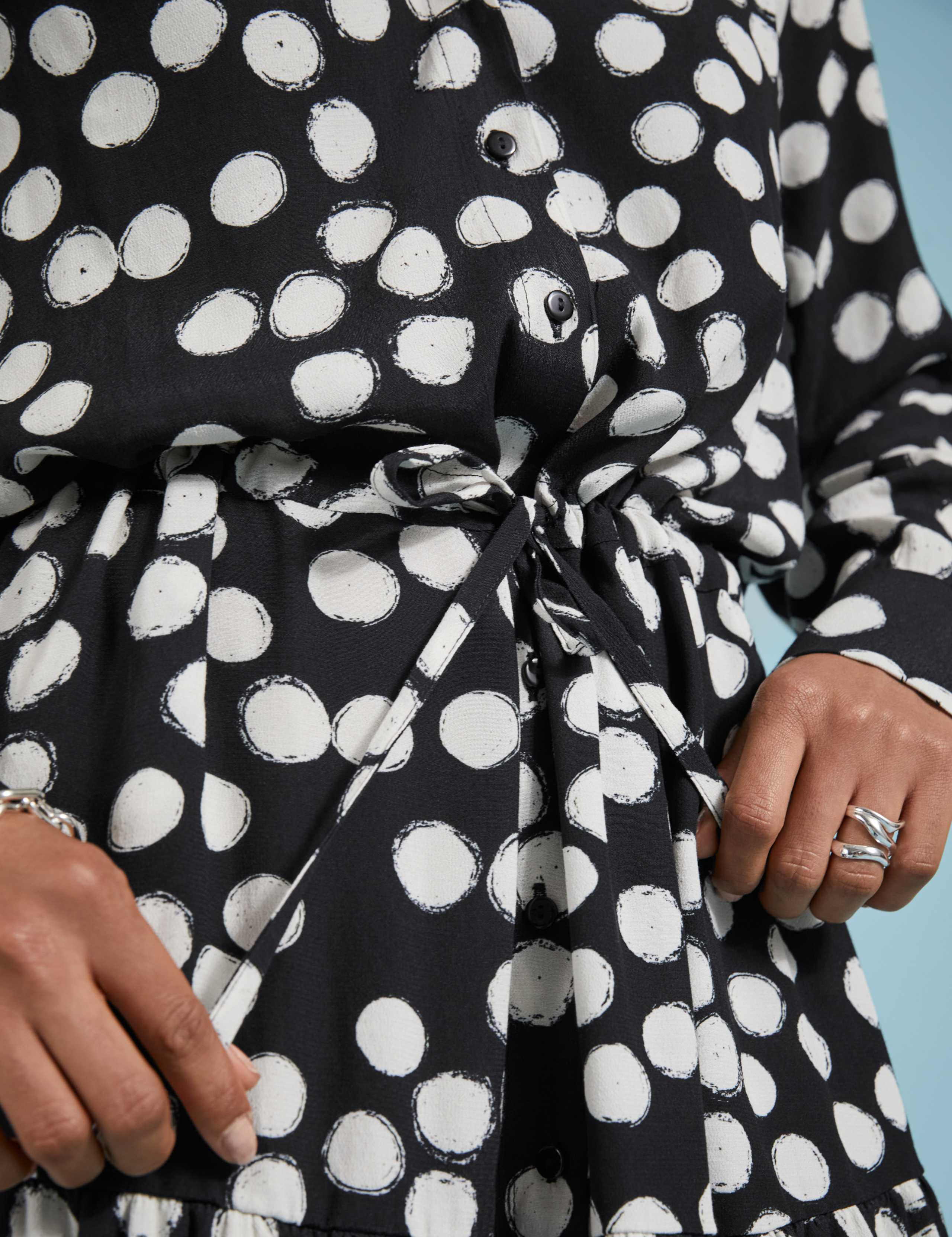Polka Dot Tie Waist Maxi Tiered Shirt Dress 3 of 5