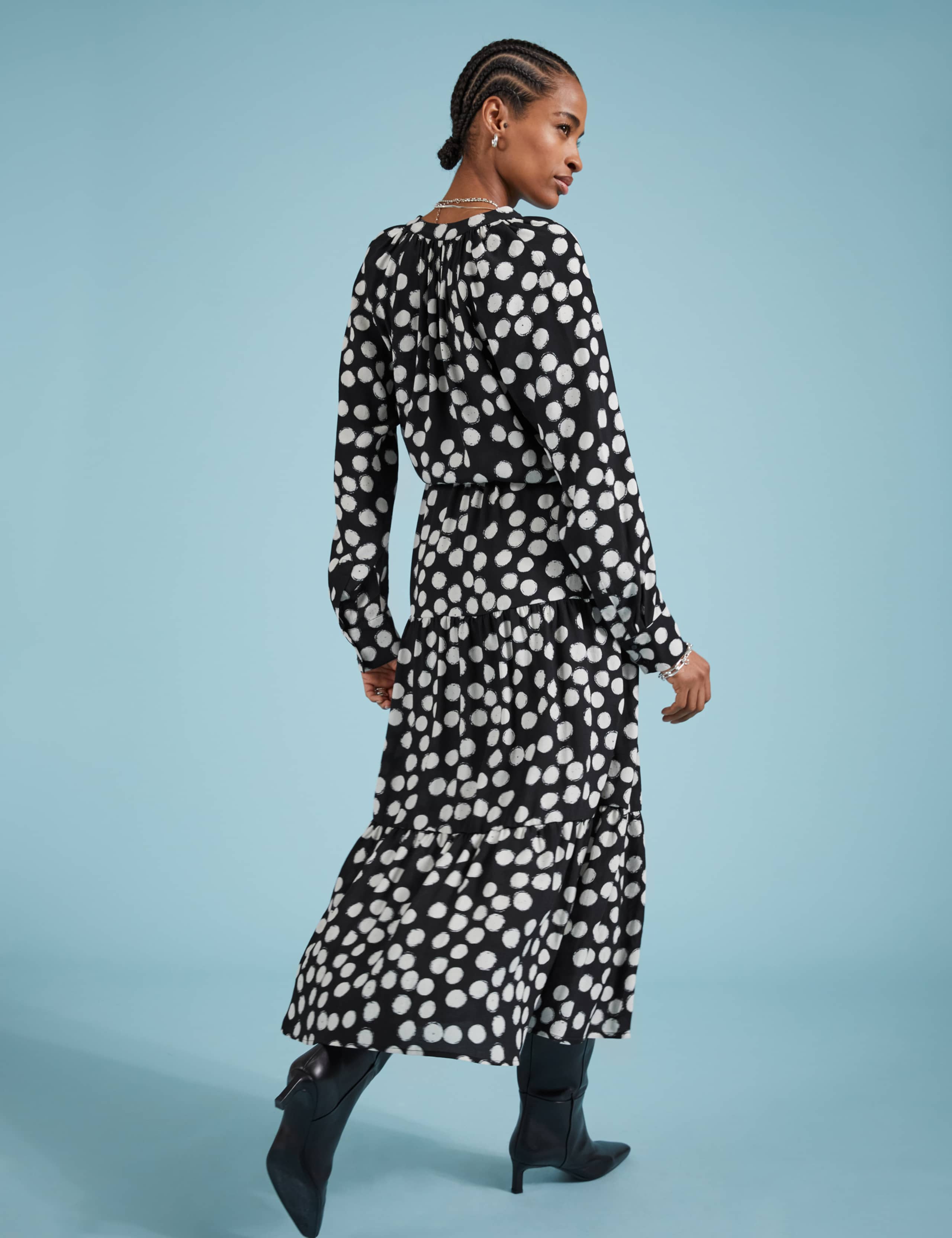 Polka Dot Tie Waist Maxi Tiered Shirt Dress 4 of 5