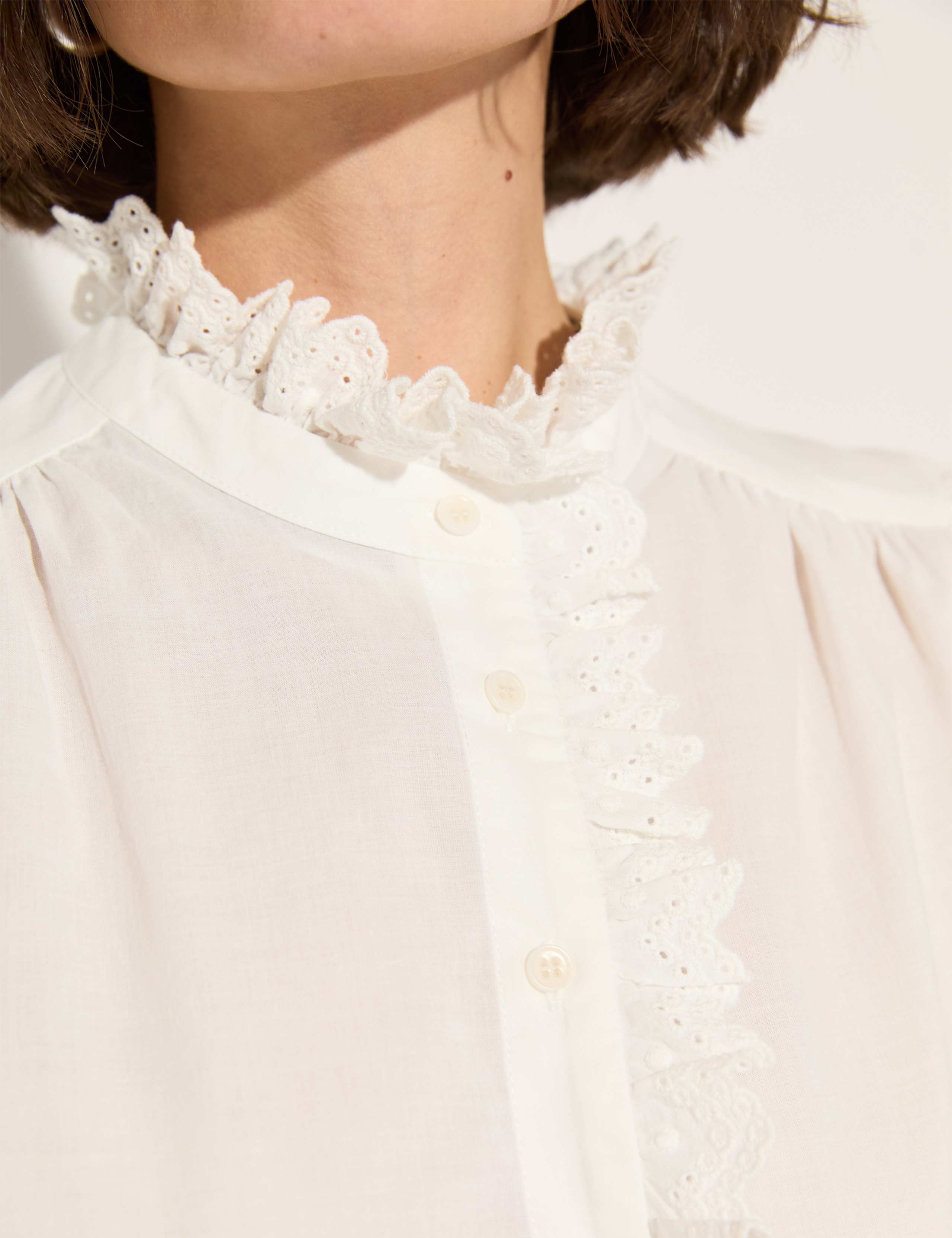 Pure Cotton Broderie Frill Neck Blouse 2 of 5