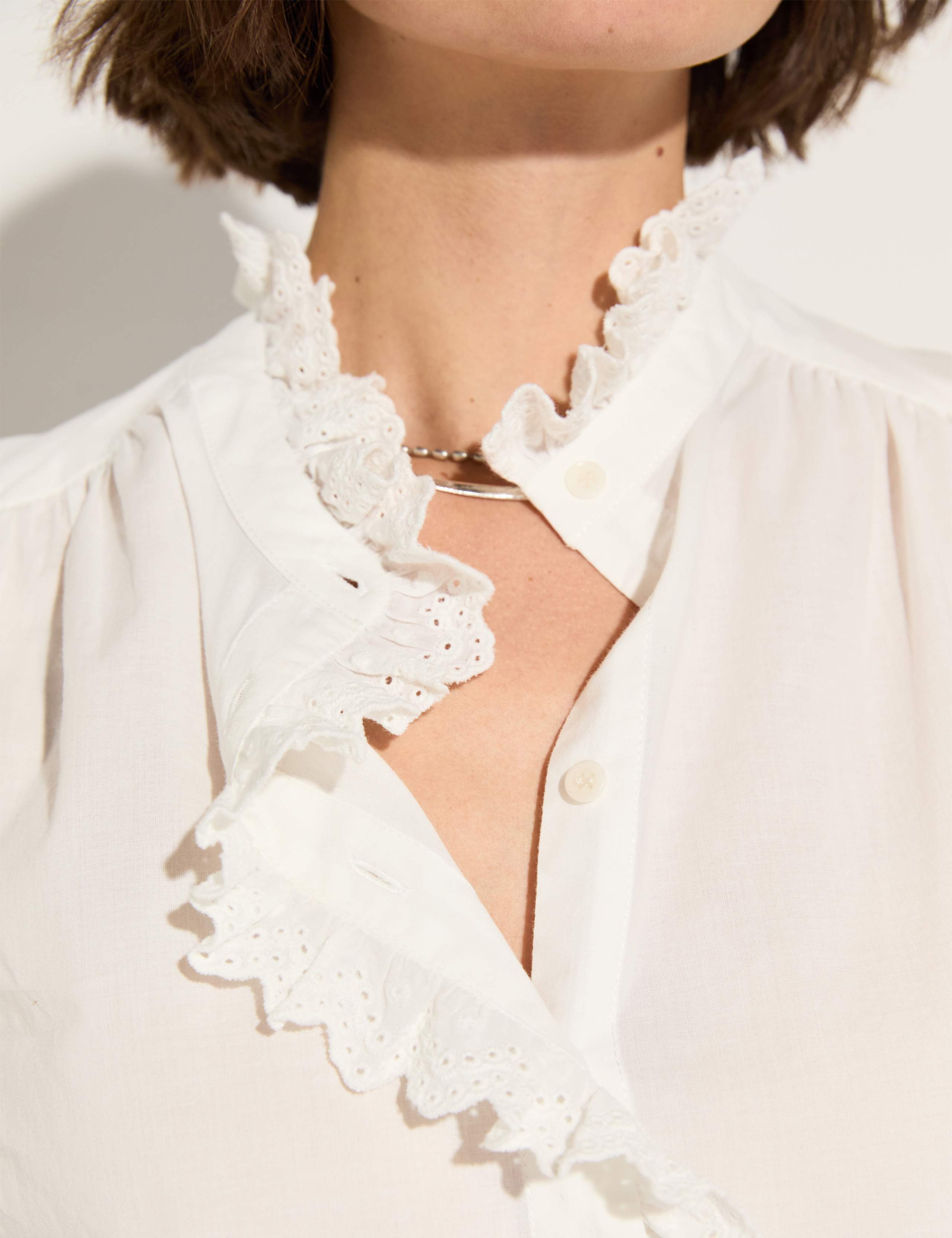 Pure Cotton Broderie Frill Neck Blouse 4 of 5