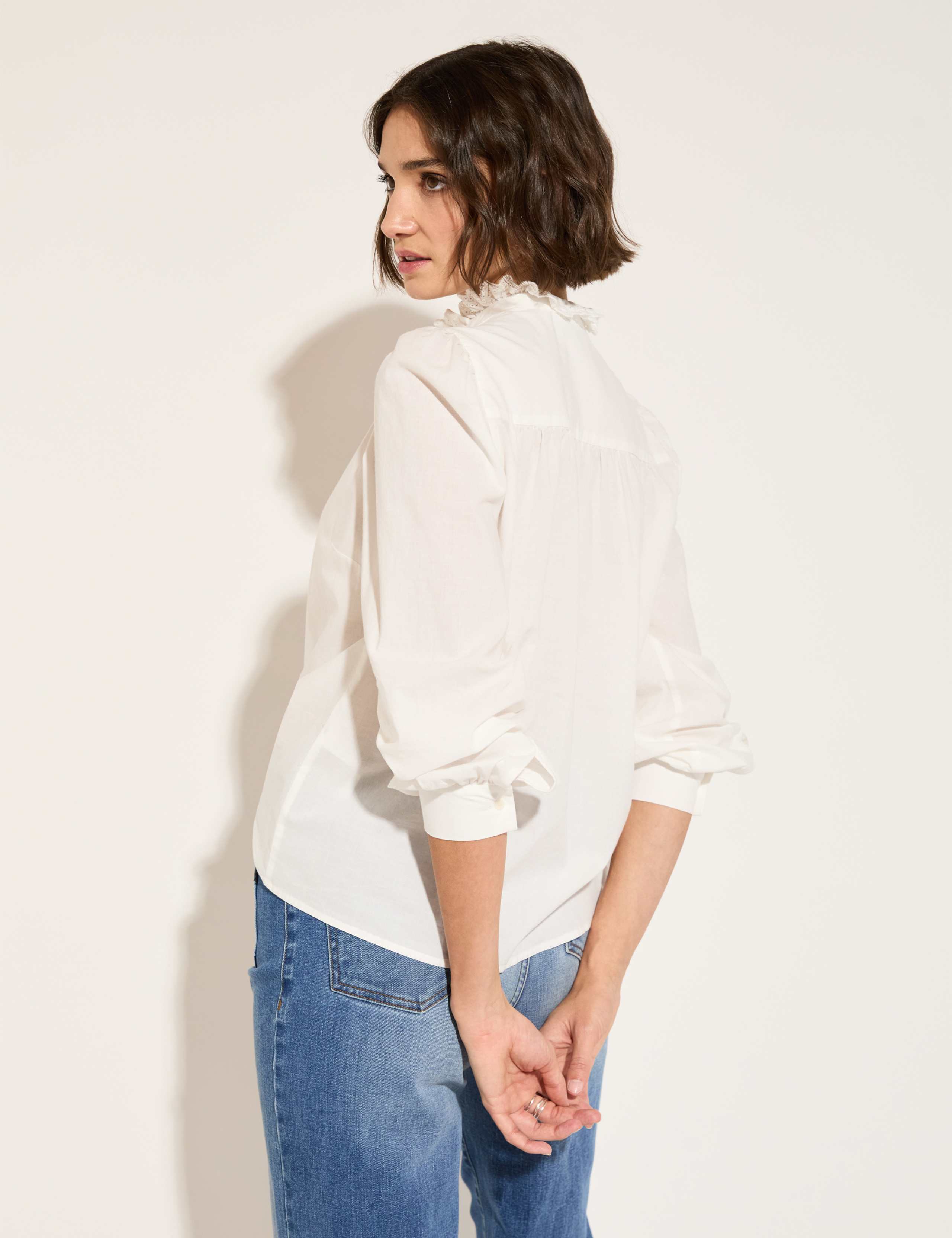 Pure Cotton Broderie Frill Neck Blouse 5 of 5