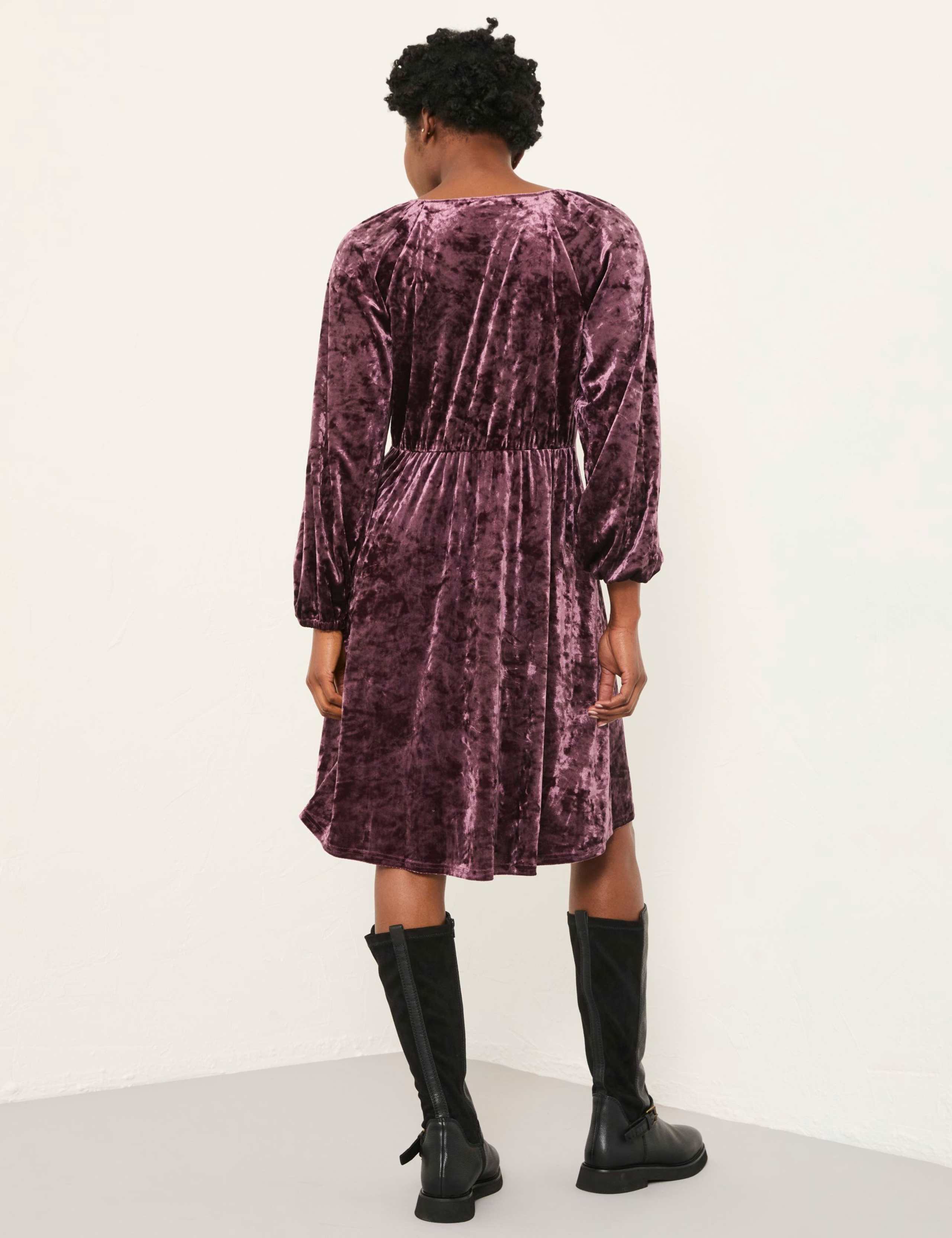 Velvet Textured V-Neck Mini Skater Dress 4 of 5