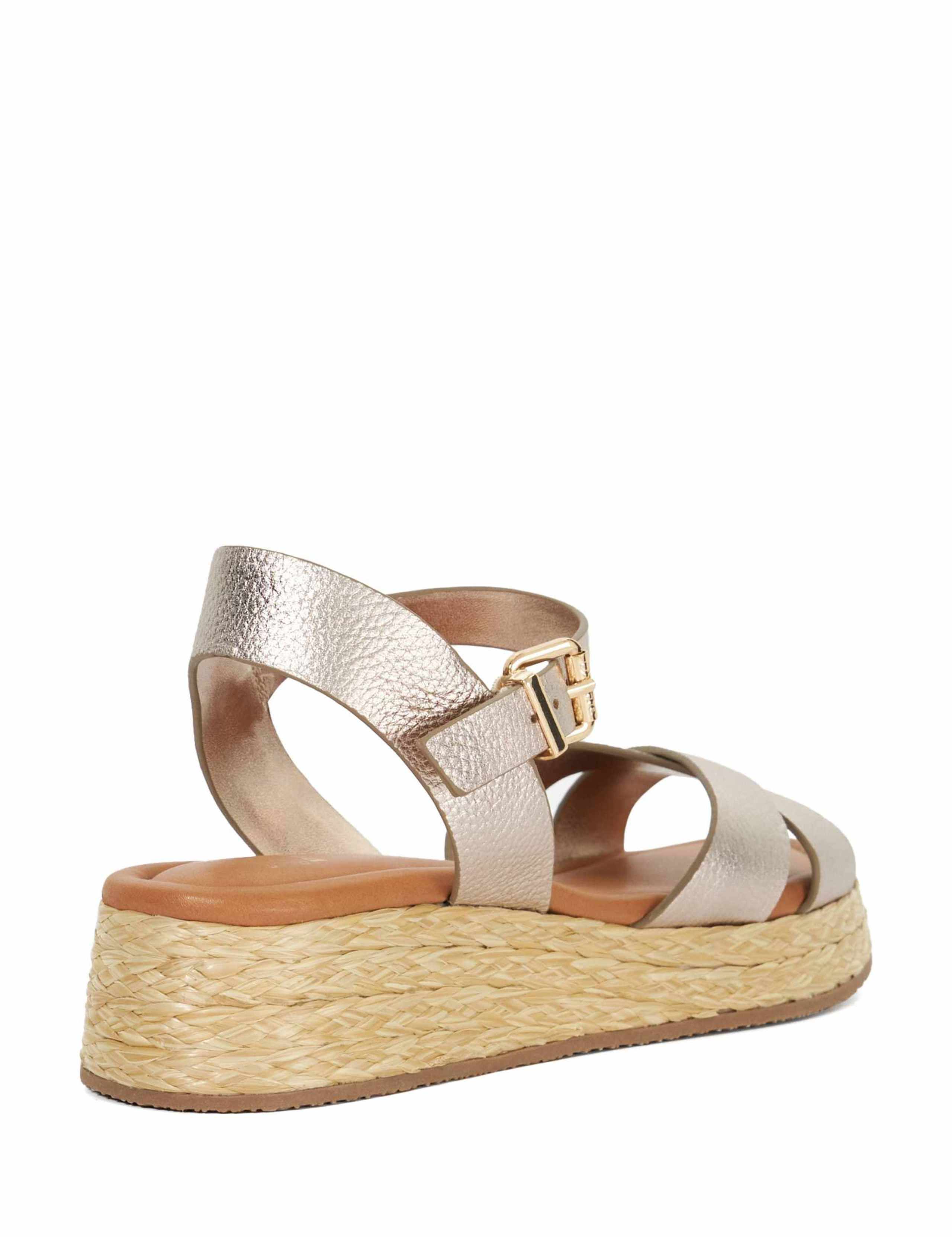 Leather Raffia Flatform Sandals 4 of 6