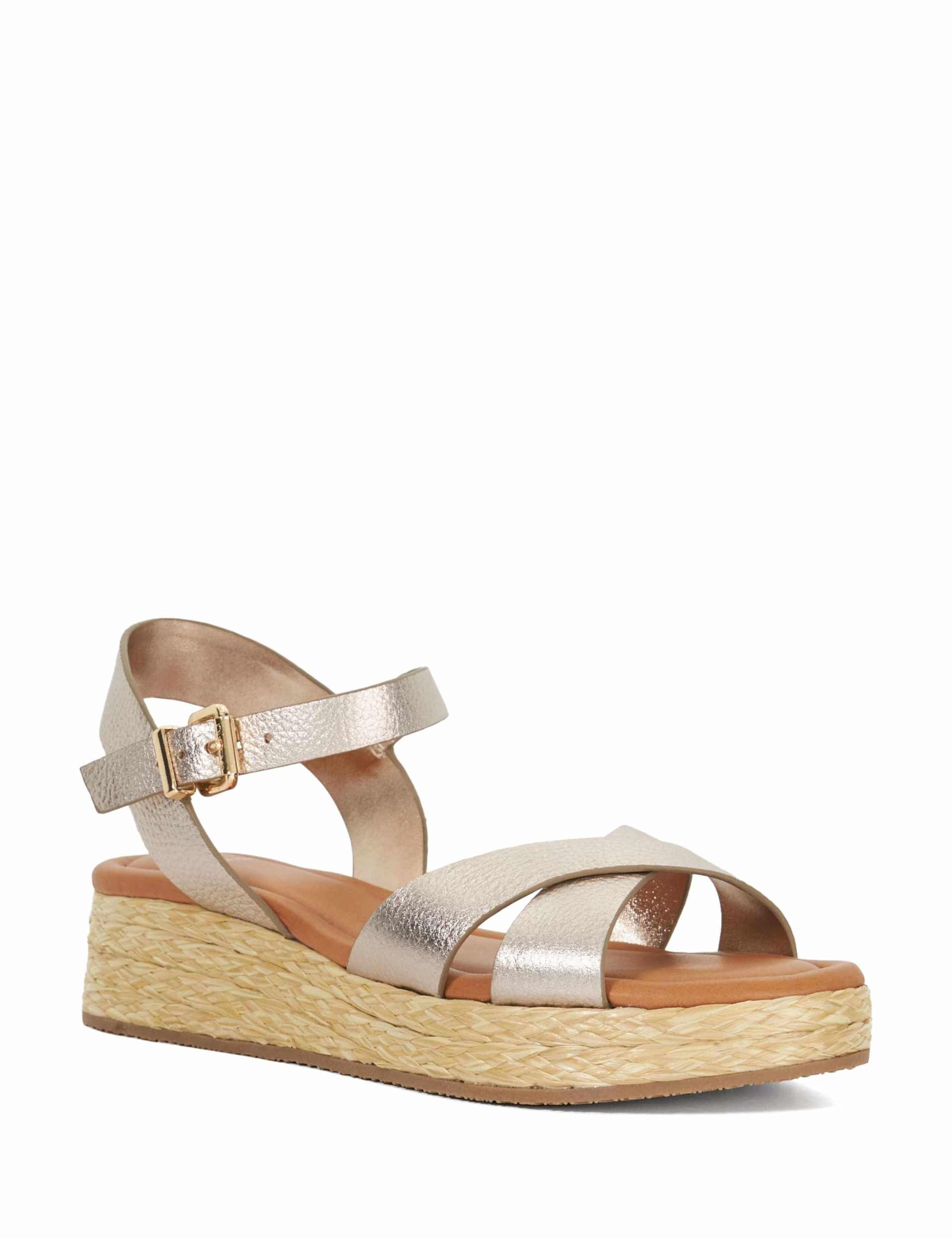 Leather Raffia Flatform Sandals 5 of 6