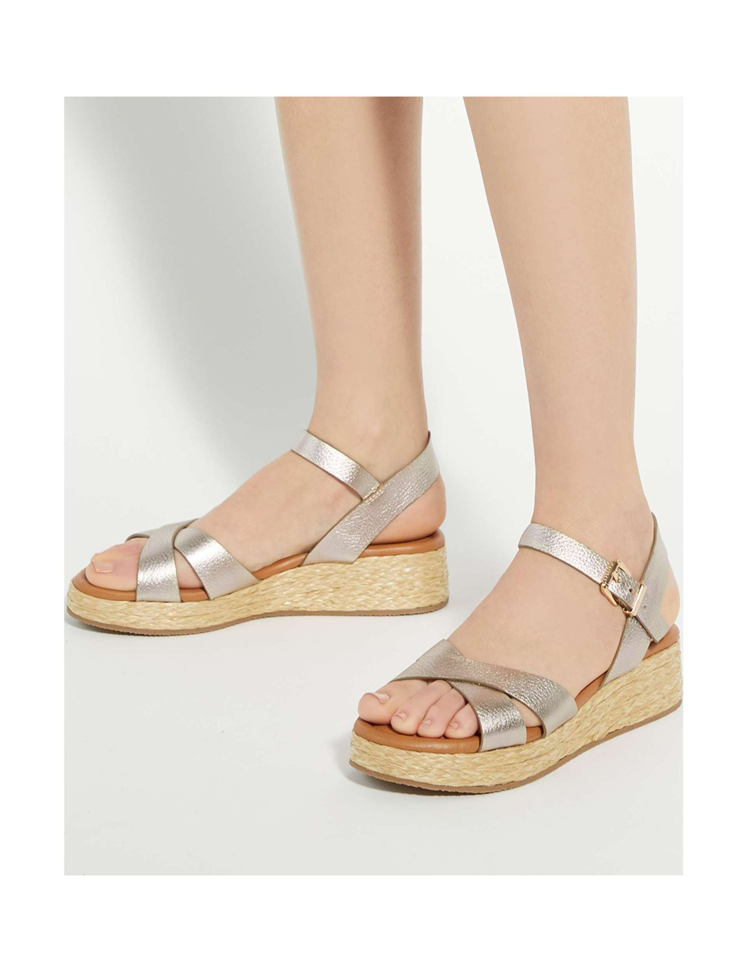 Leather Raffia Flatform Sandals 2 of 6
