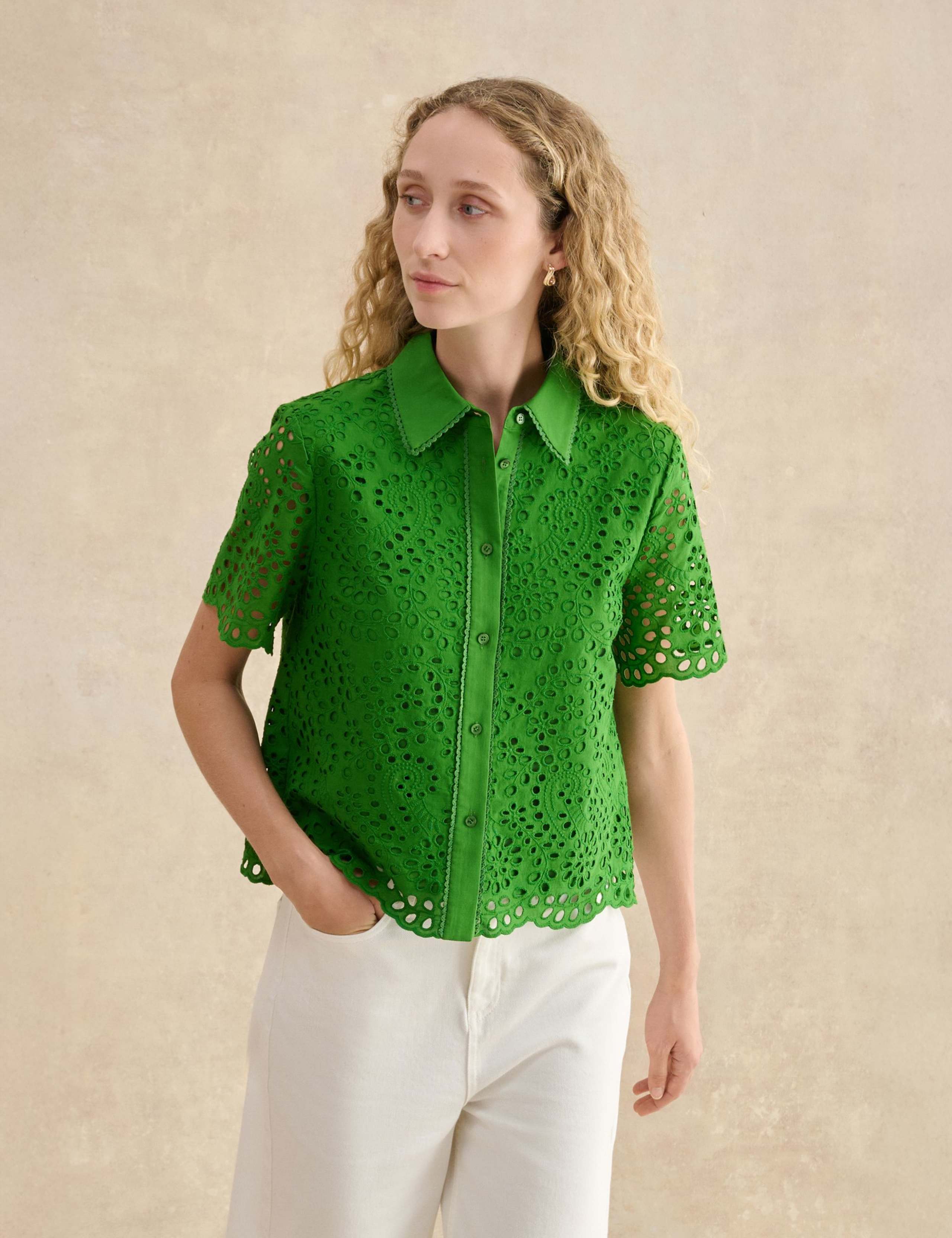 Pure Cotton Broderie Collared Shirt 1 of 5