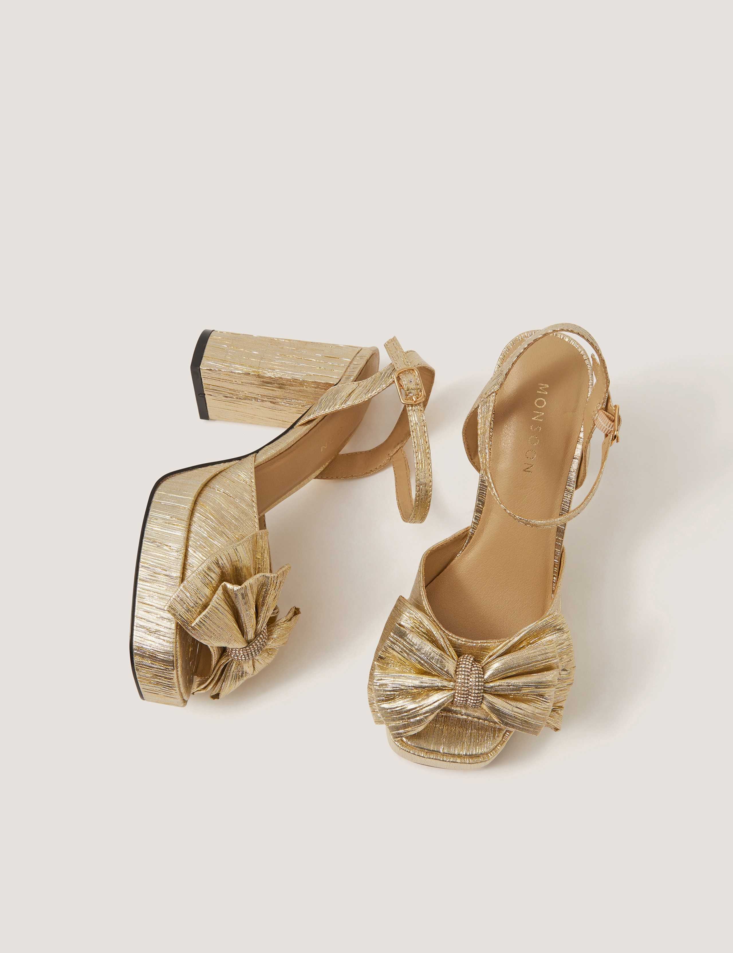 Metallic Bow Ankle Strap Platform Sandals 2 of 3
