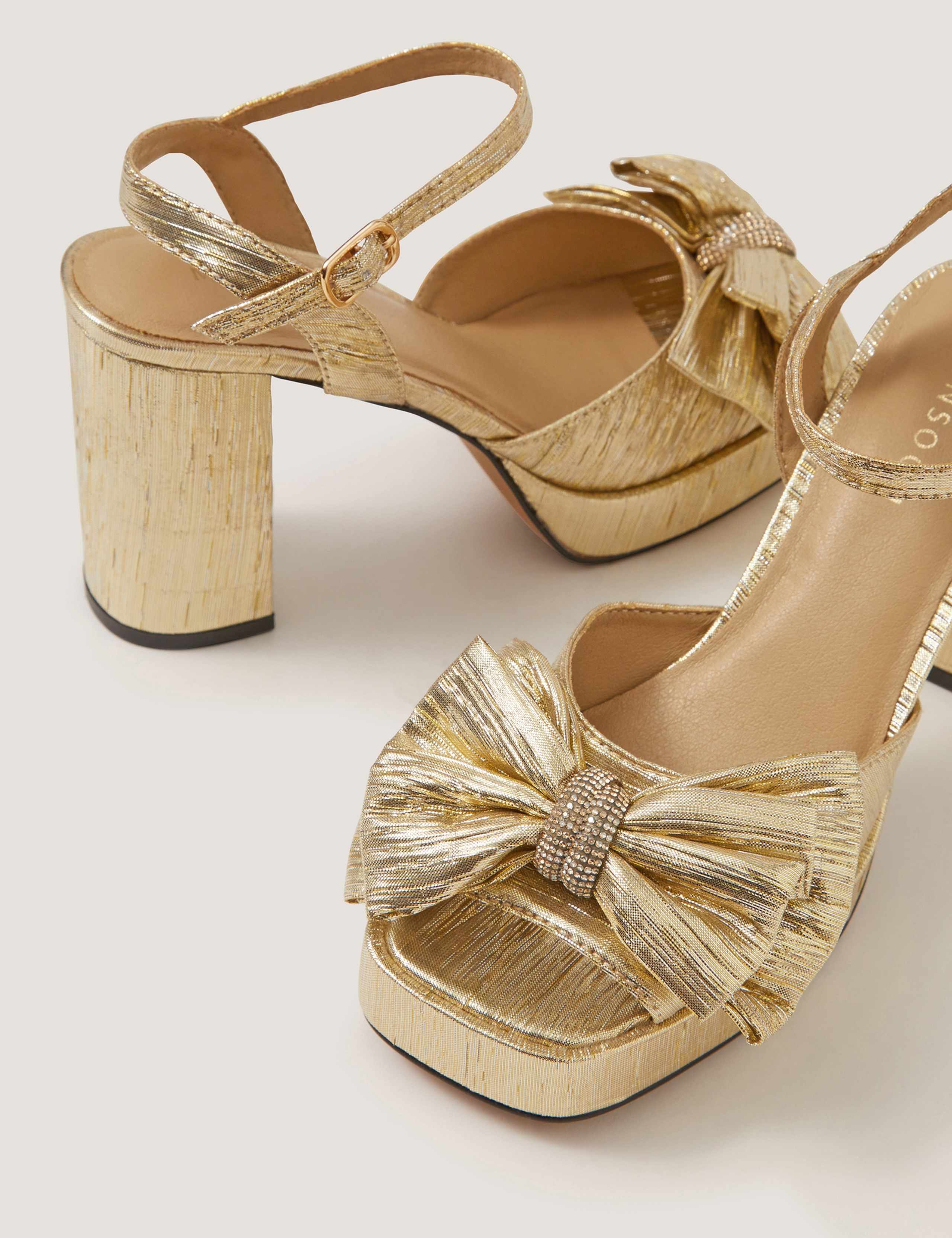Metallic Bow Ankle Strap Platform Sandals 3 of 3