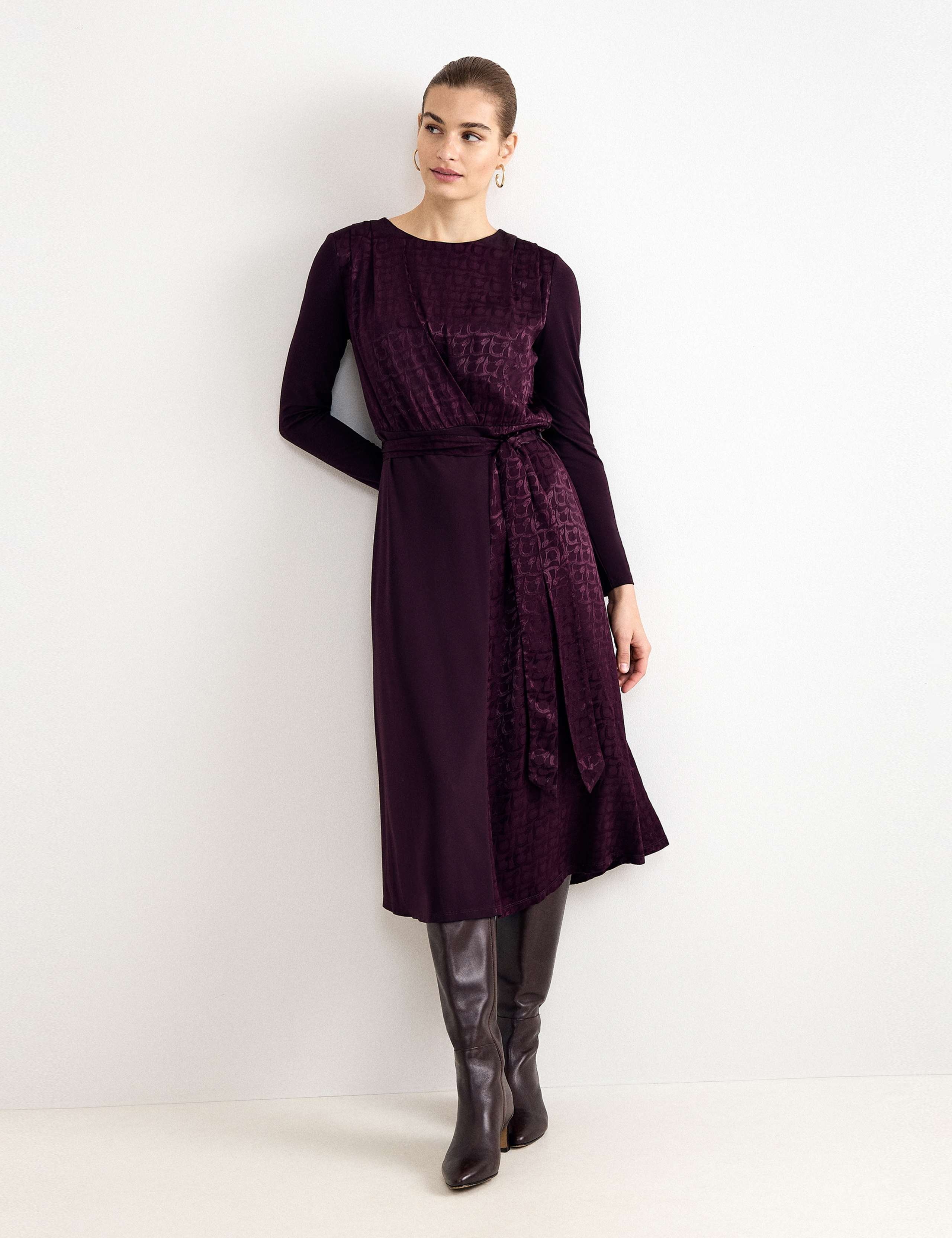 Jersey Jacquard Scoop Neck Midi Skater Dress 1 of 5
