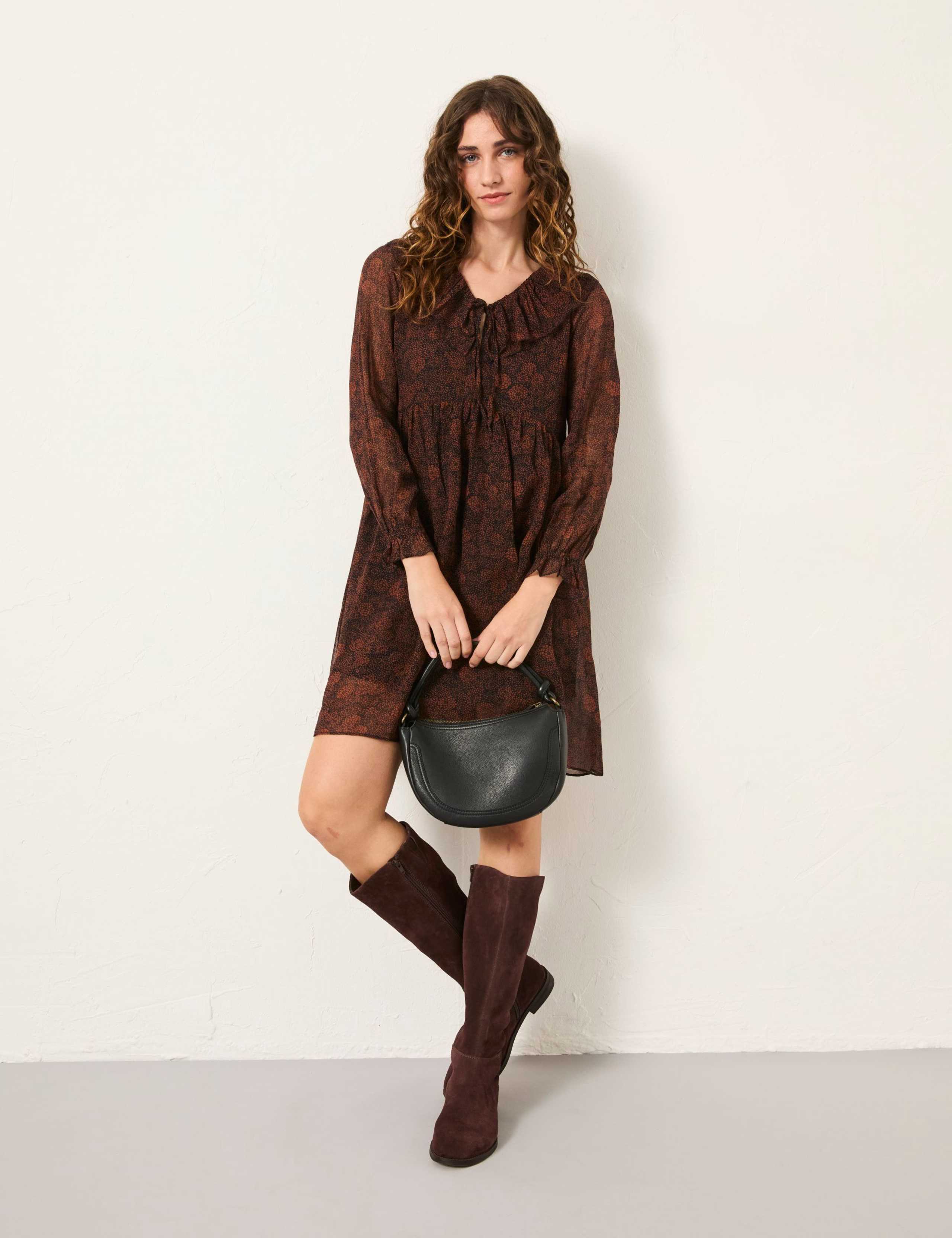 Floral Tie Neck Mini Smock Dress 1 of 5