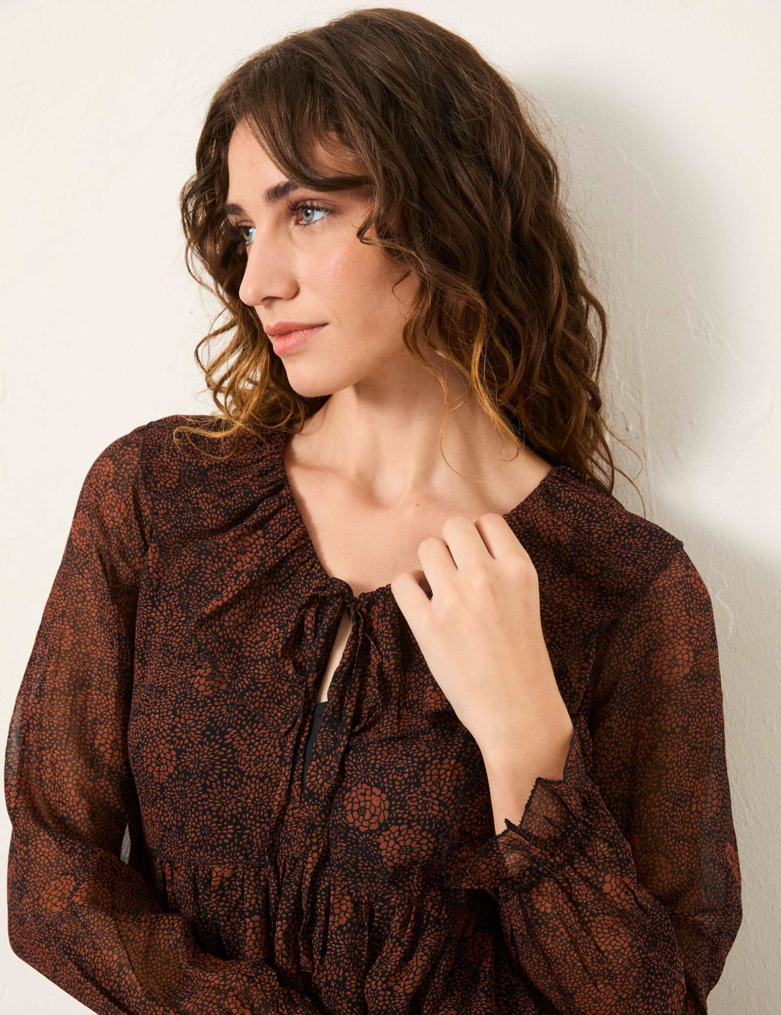 Floral Tie Neck Mini Smock Dress 4 of 5