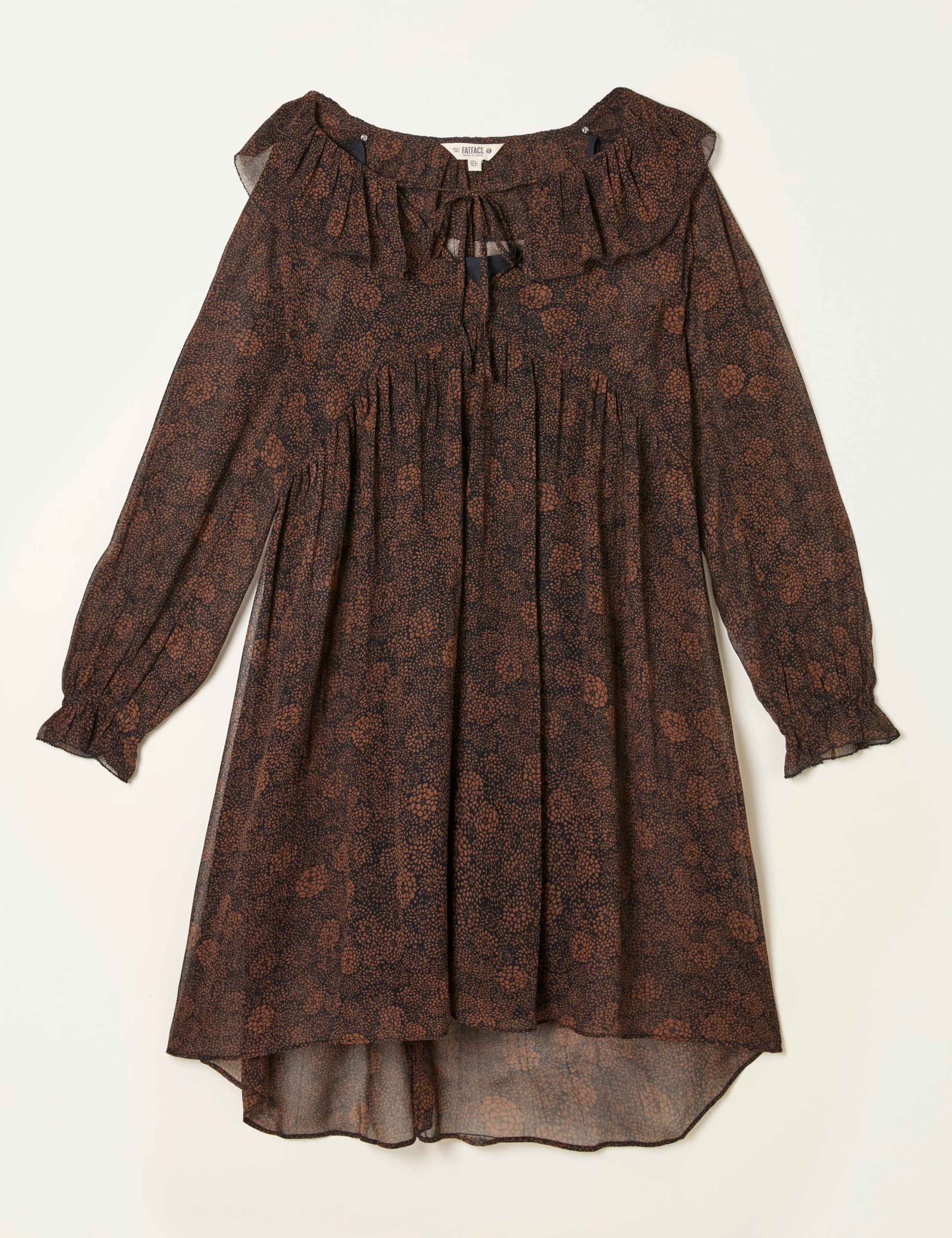 Floral Tie Neck Mini Smock Dress 2 of 5