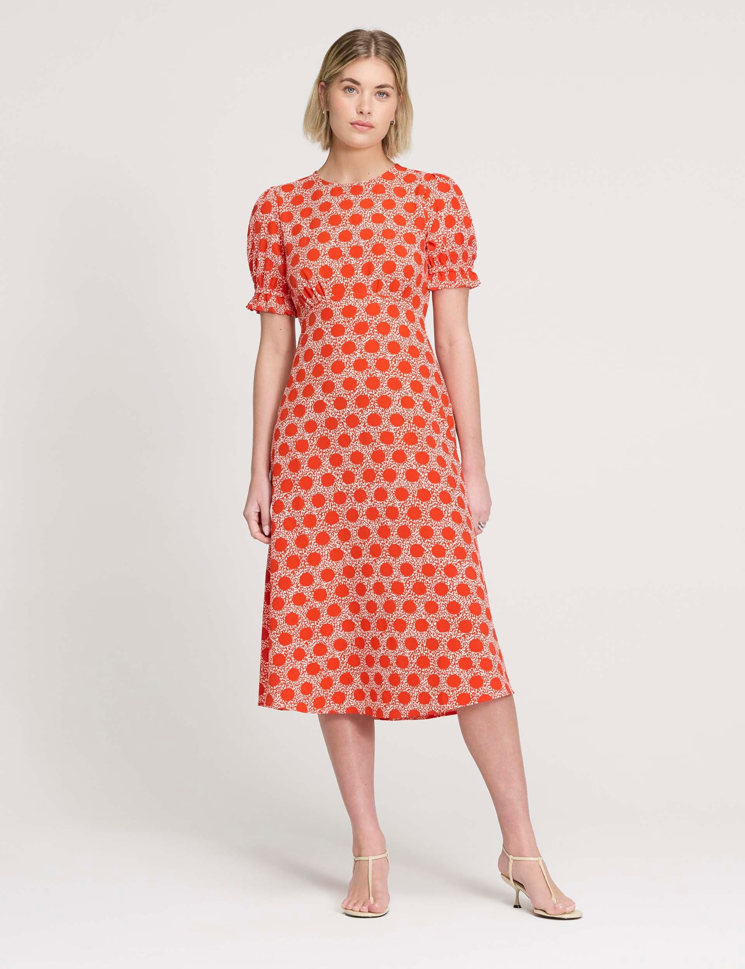 Spot Print Midi Waisted Tea Dress 2 of 7