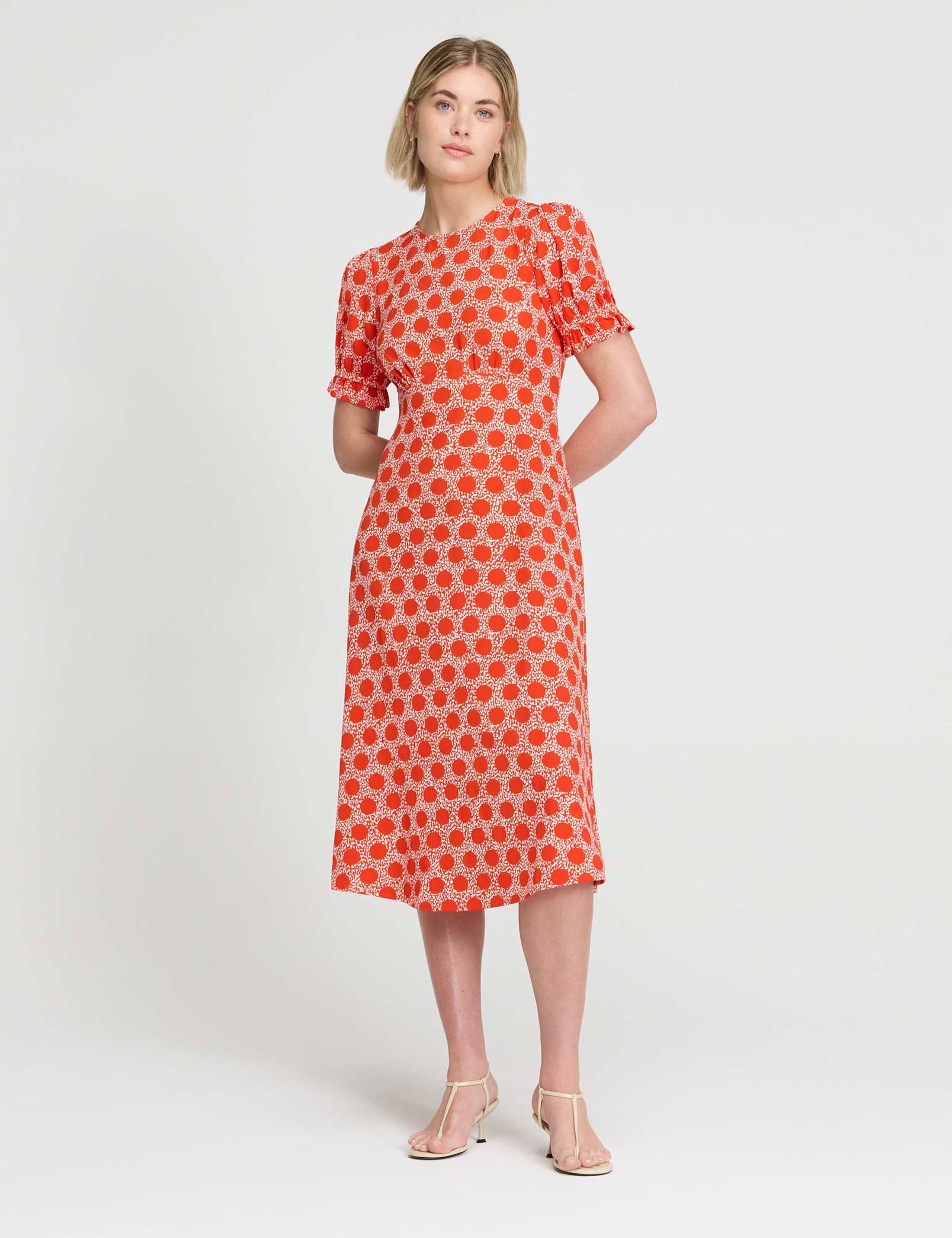 Spot Print Midi Waisted Tea Dress 3 of 7