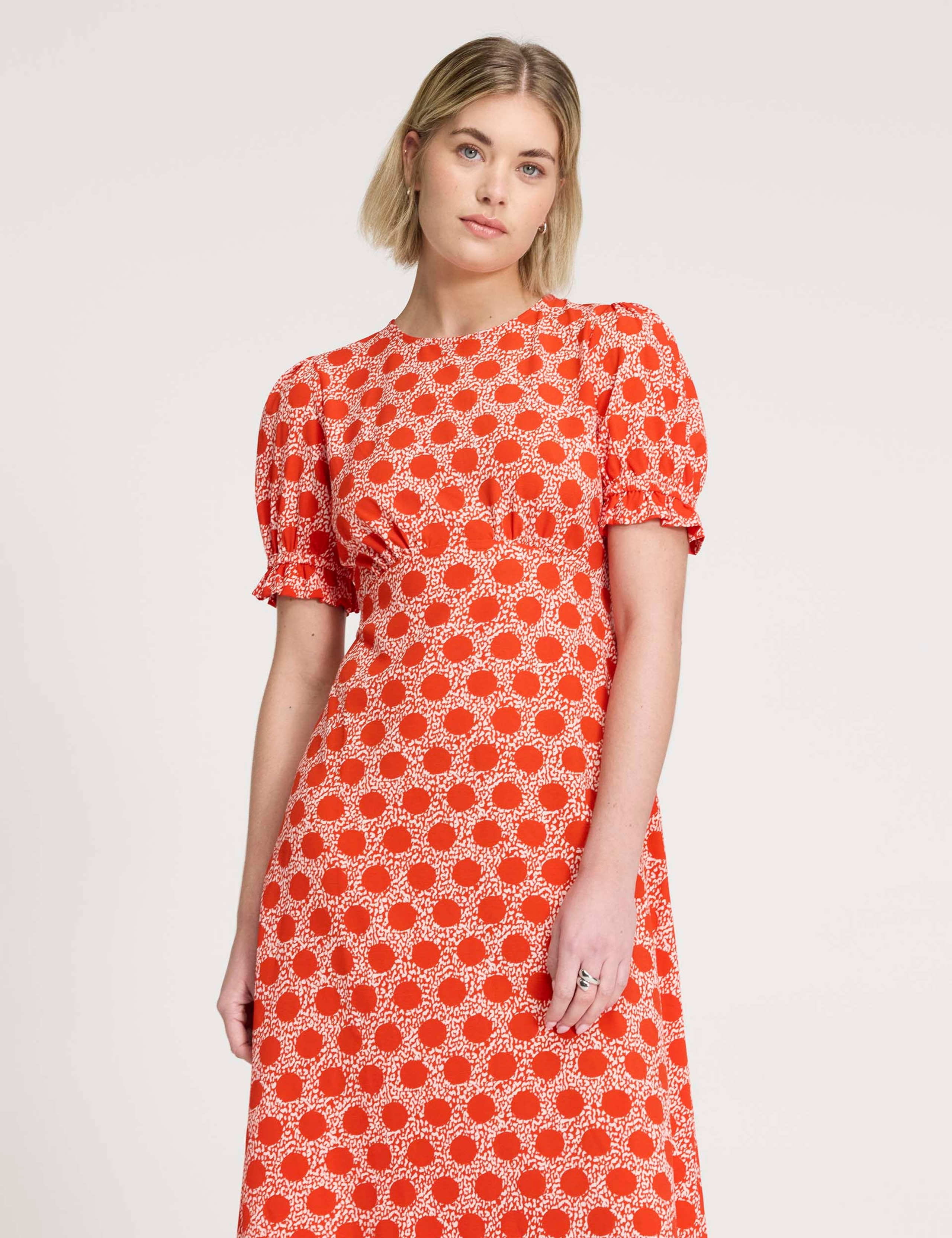 Spot Print Midi Waisted Tea Dress 5 of 7