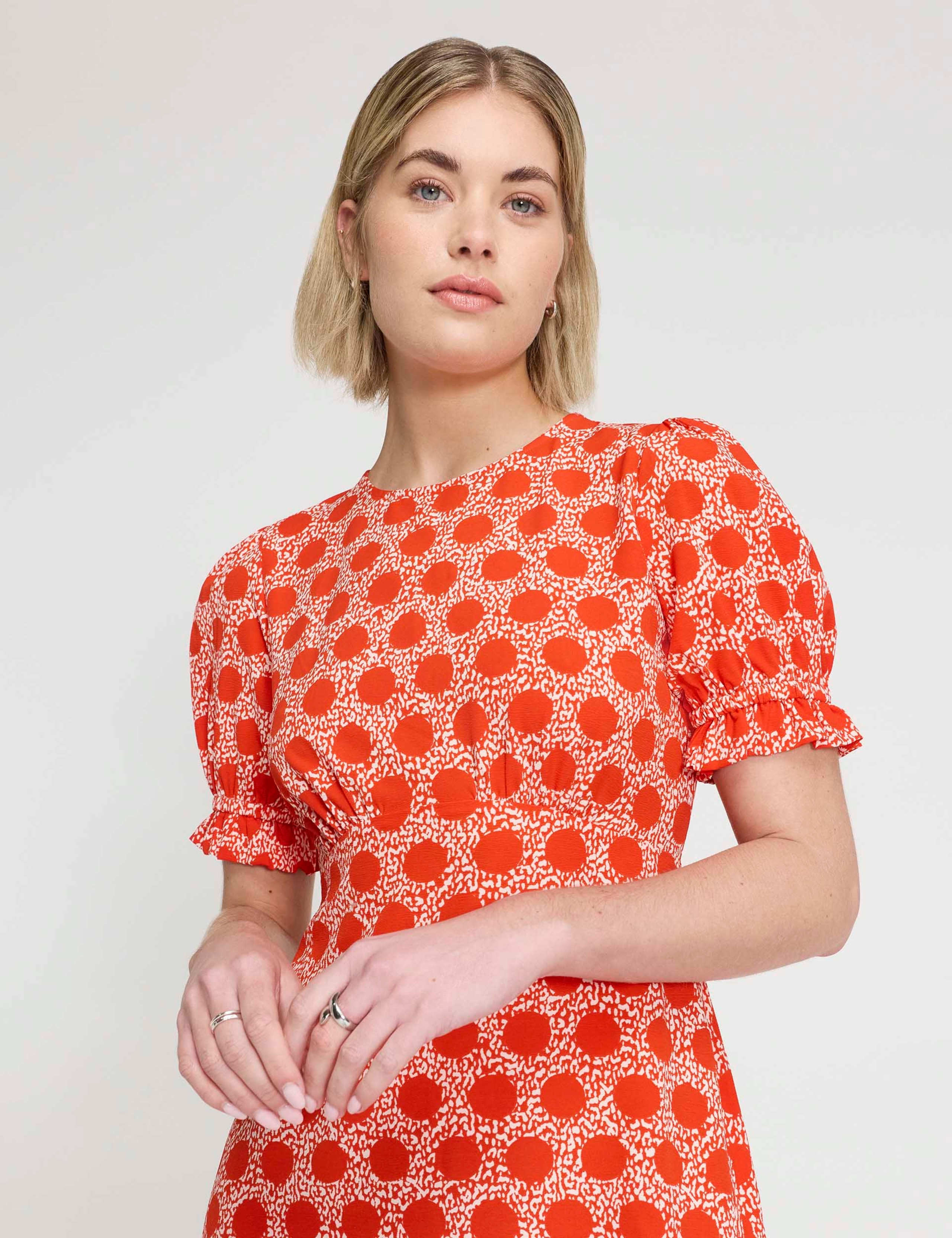 Spot Print Midi Waisted Tea Dress 6 of 7