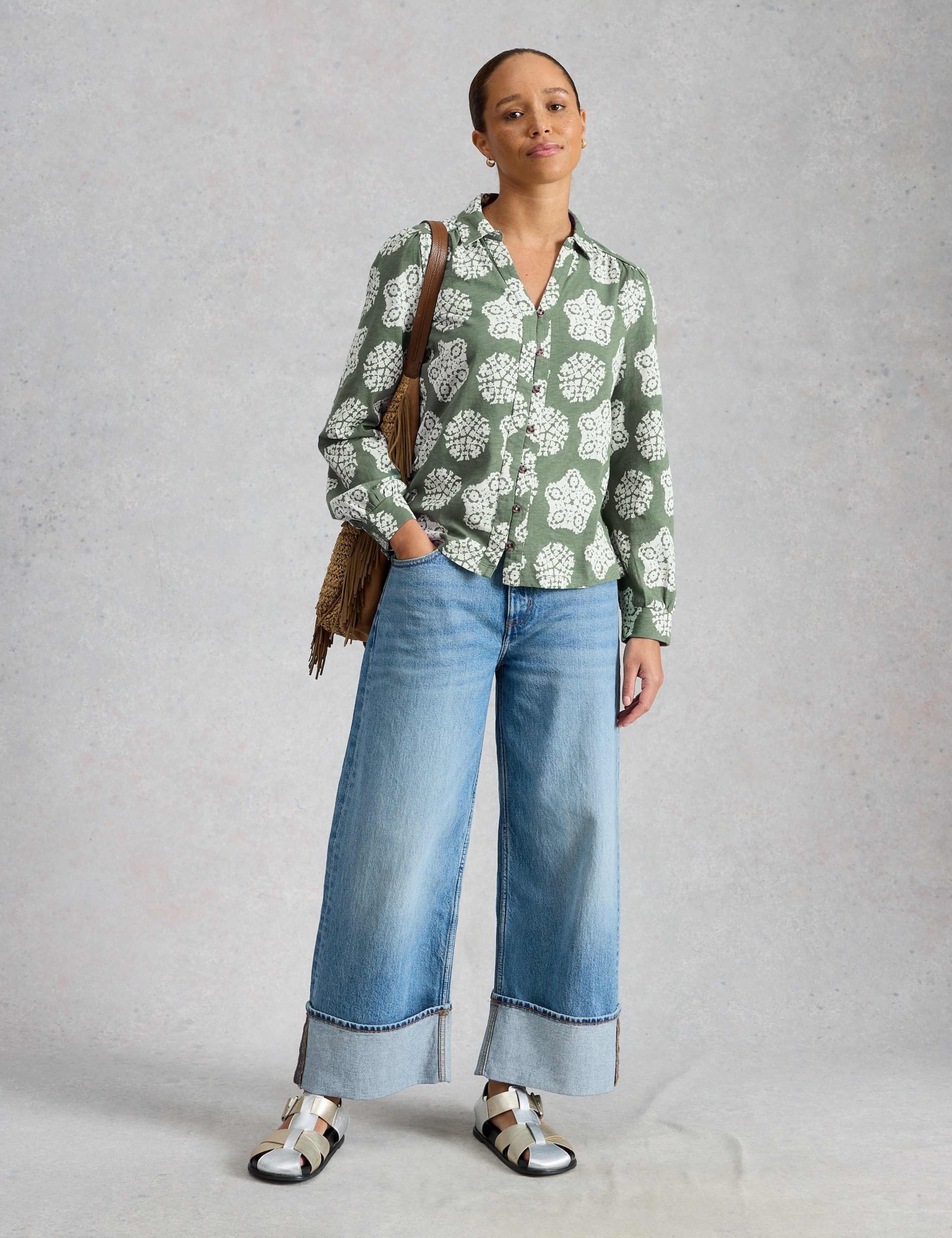 Pure Cotton Printed Collared Notch Neck Blouse 3 of 6