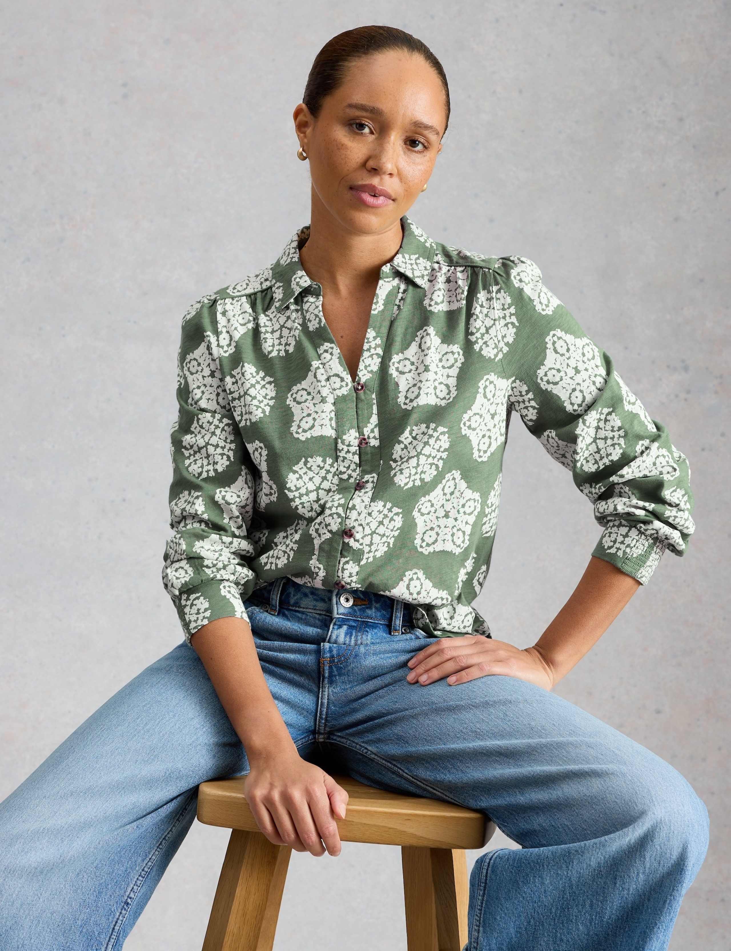 Pure Cotton Printed Collared Notch Neck Blouse 4 of 6
