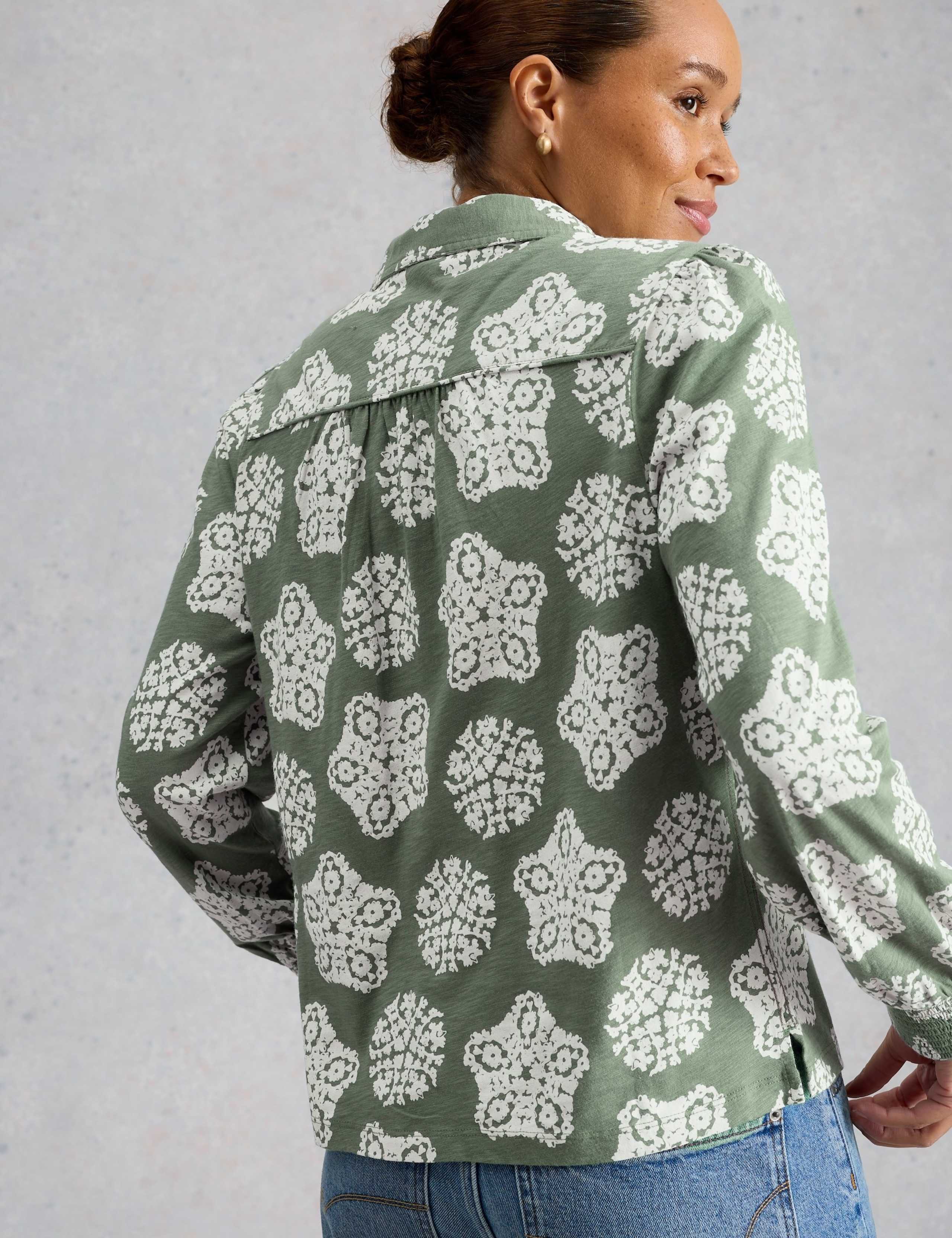 Pure Cotton Printed Collared Notch Neck Blouse 5 of 6