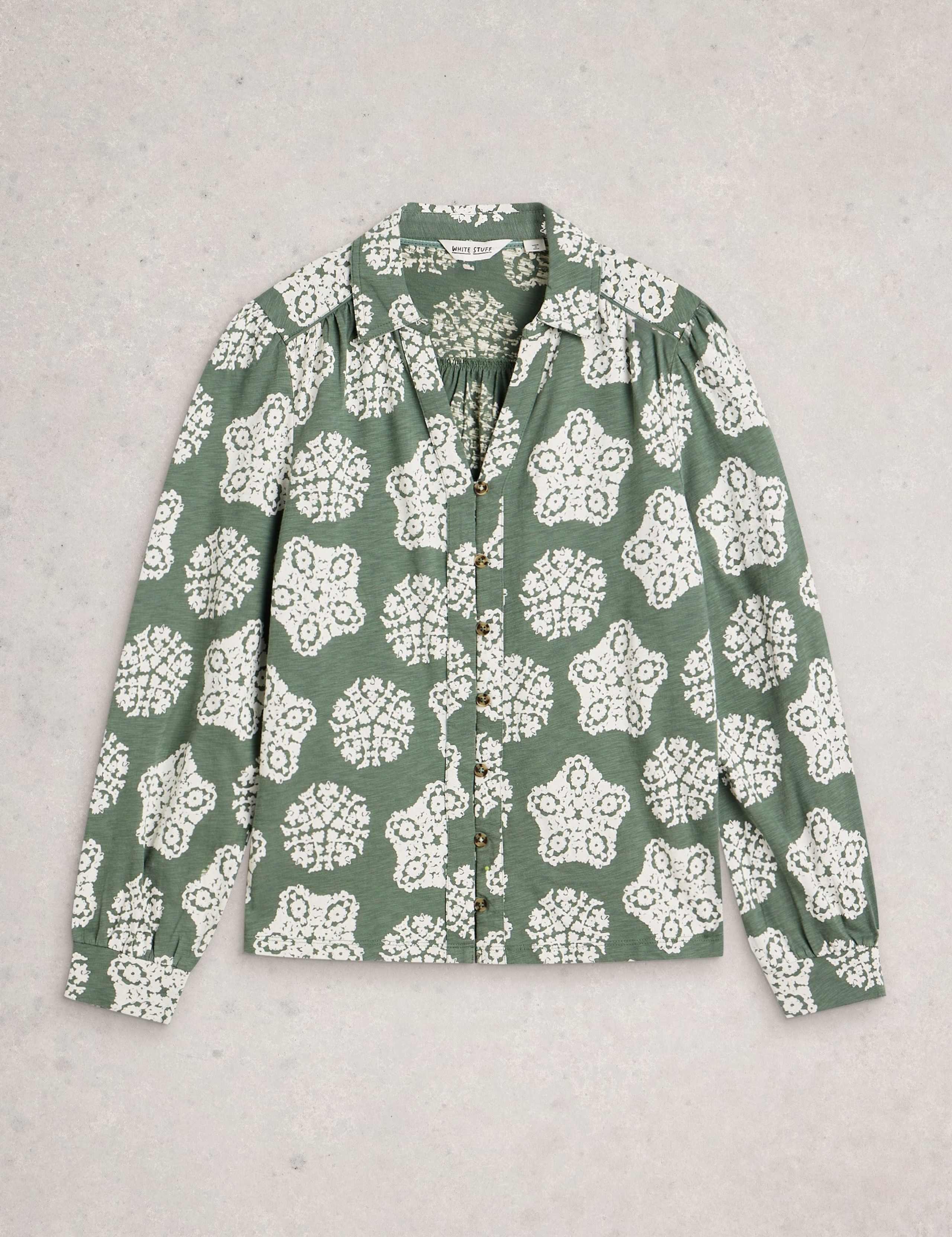 Pure Cotton Printed Collared Notch Neck Blouse 2 of 6
