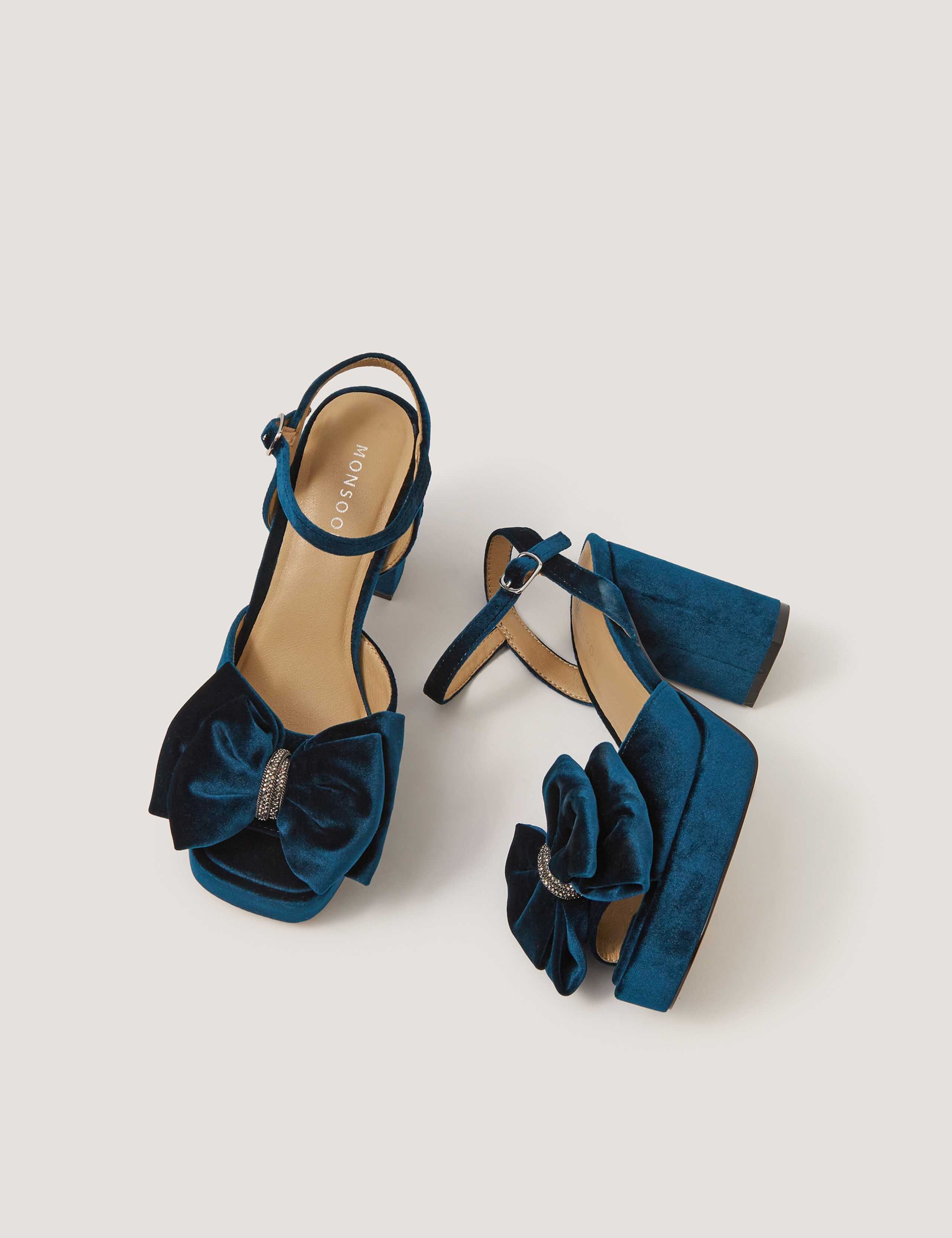 Velvet Bow Ankle Strap Platform Sandals 2 of 3