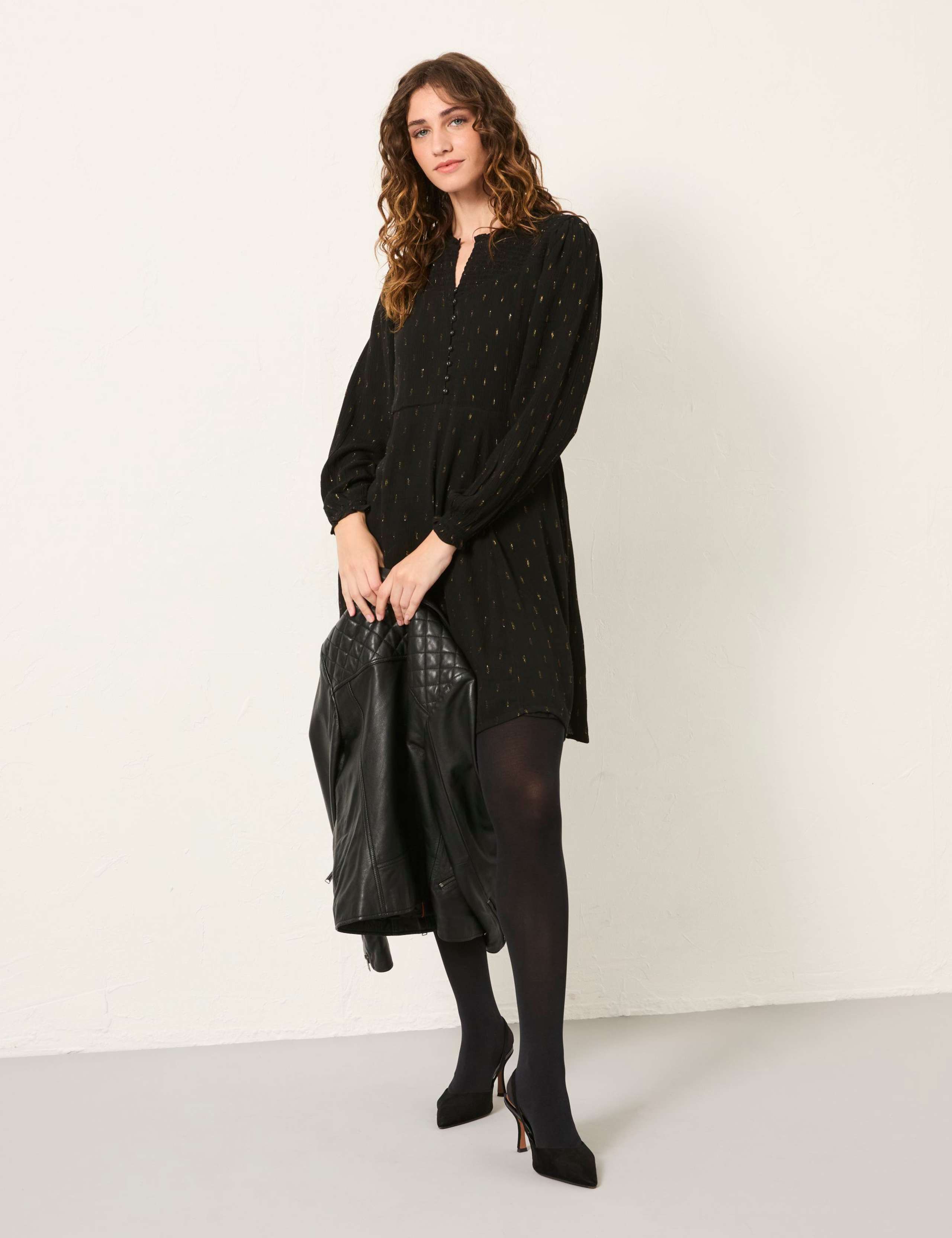 Embellished Metallic V-Neck Mini Shift Dress 3 of 5