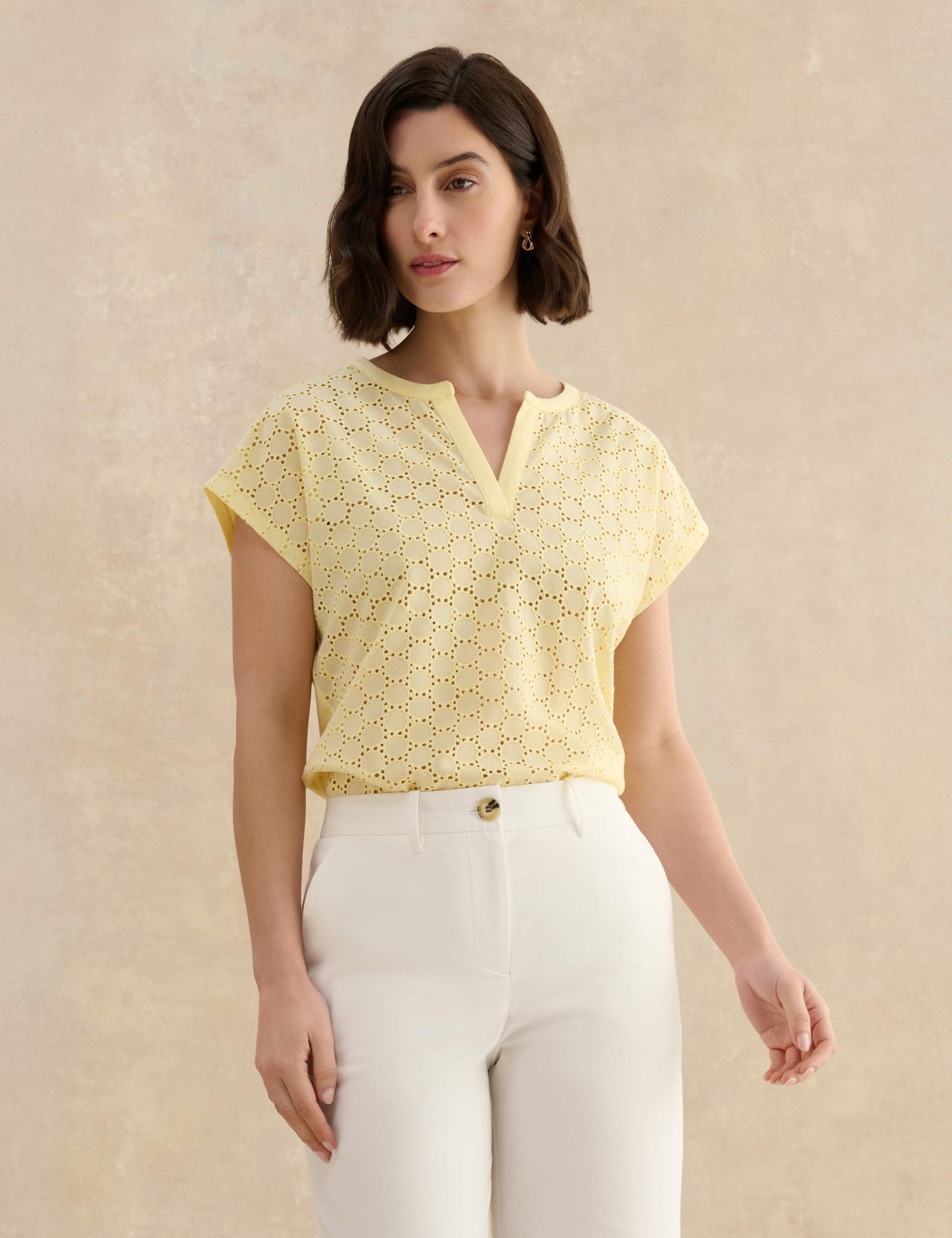 Cotton Blend Broderie Notch Neck Top 3 of 6