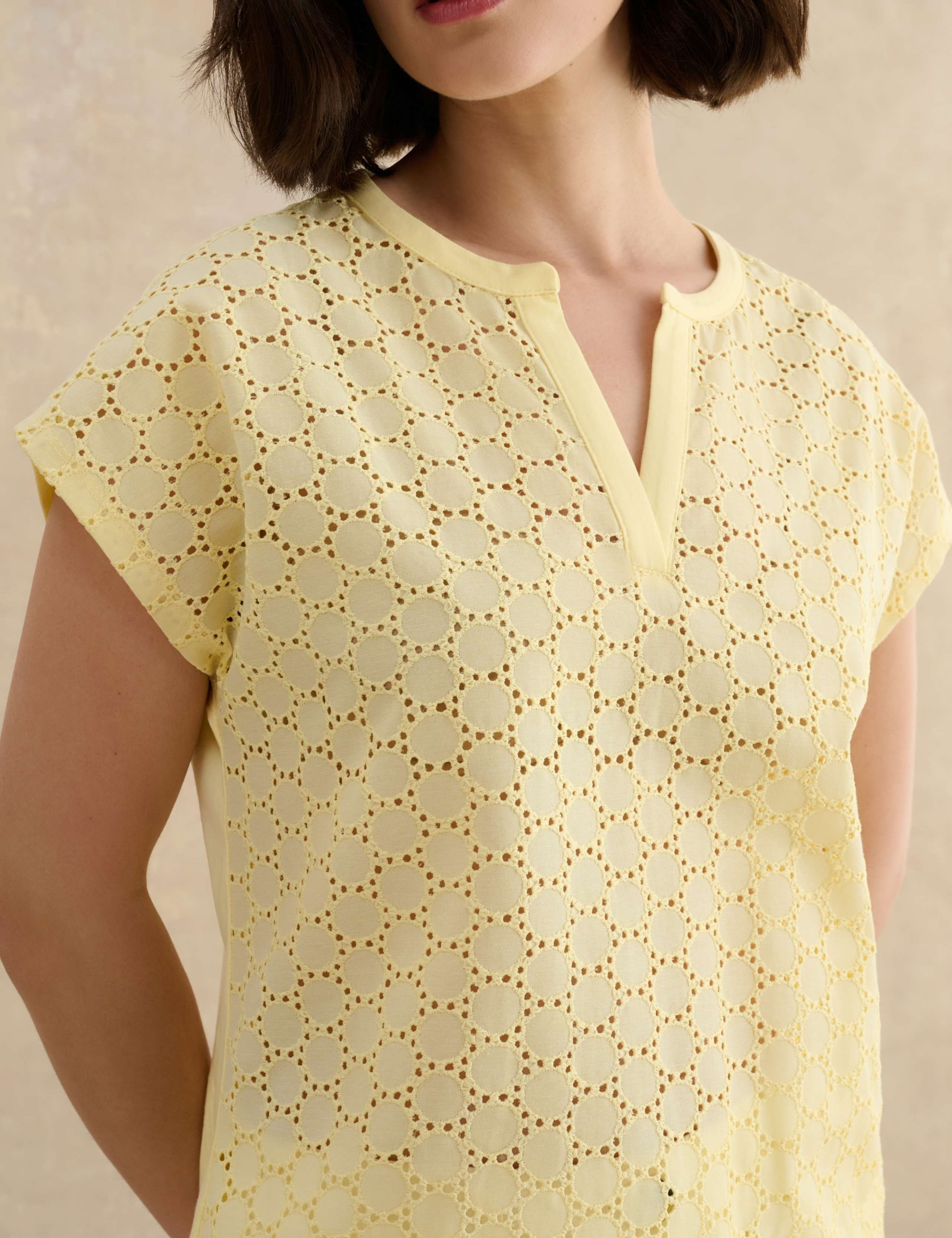 Cotton Blend Broderie Notch Neck Top 5 of 6