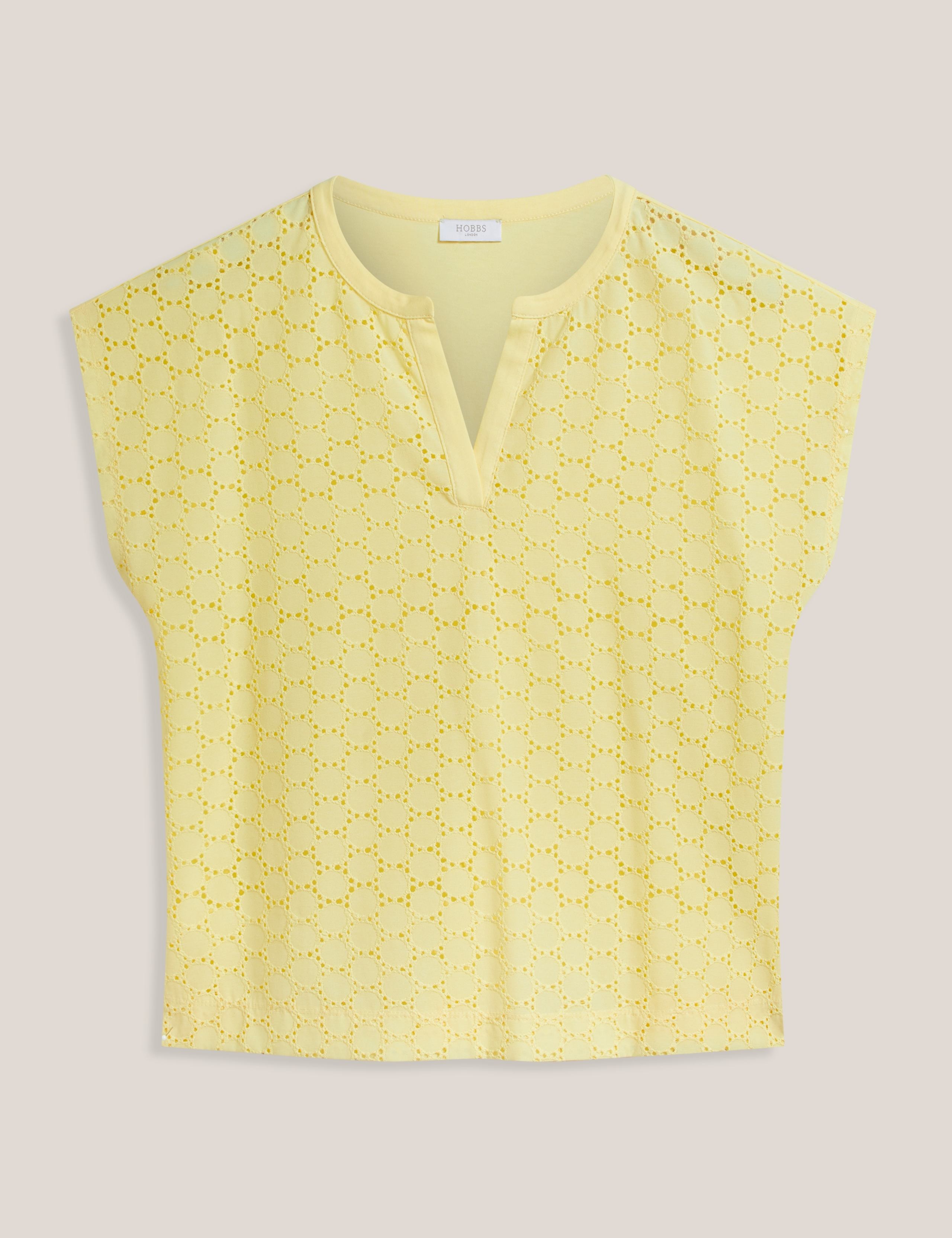 Cotton Blend Broderie Notch Neck Top 2 of 6