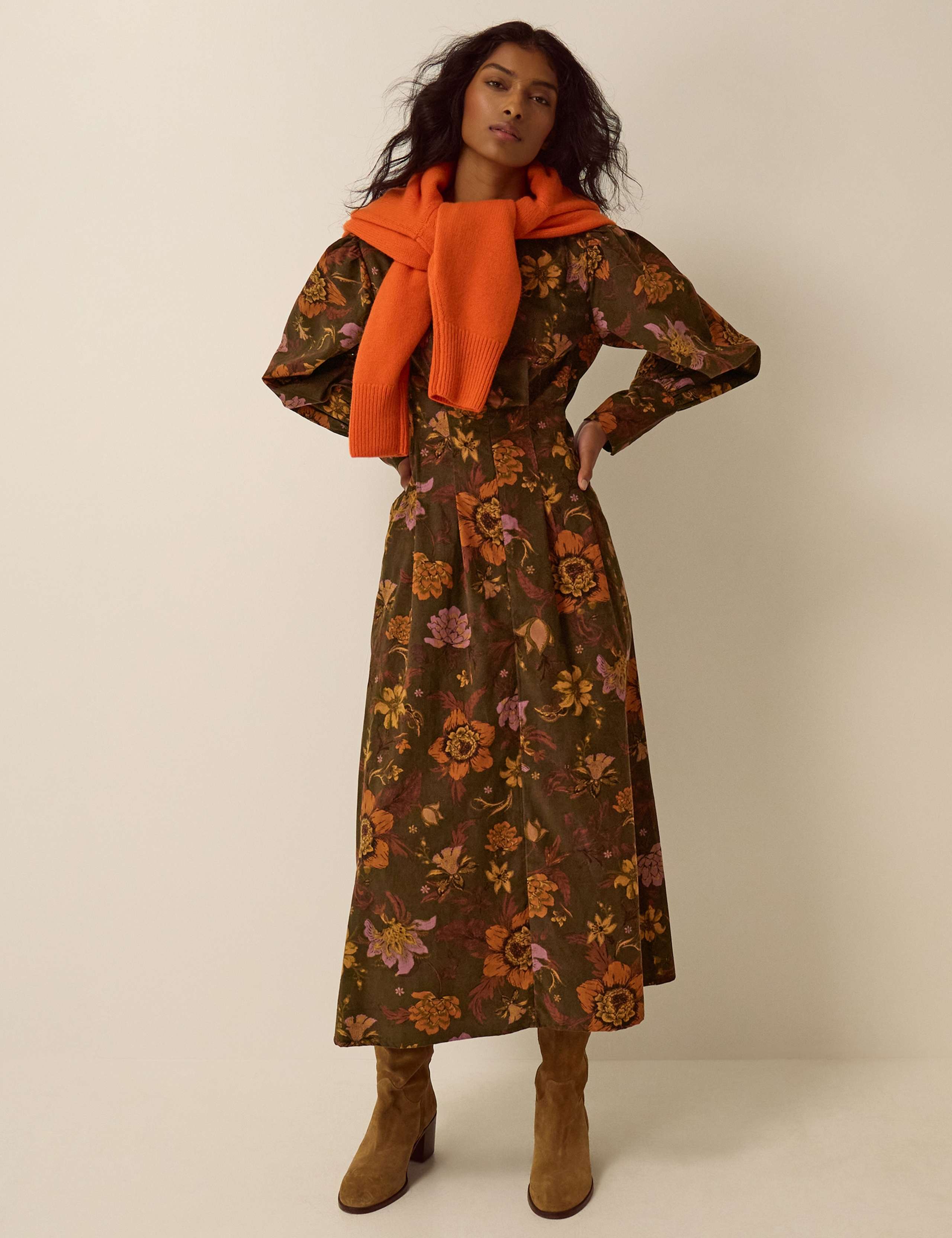 Cord Floral Round Neck Midi Skater Dress 2 of 5