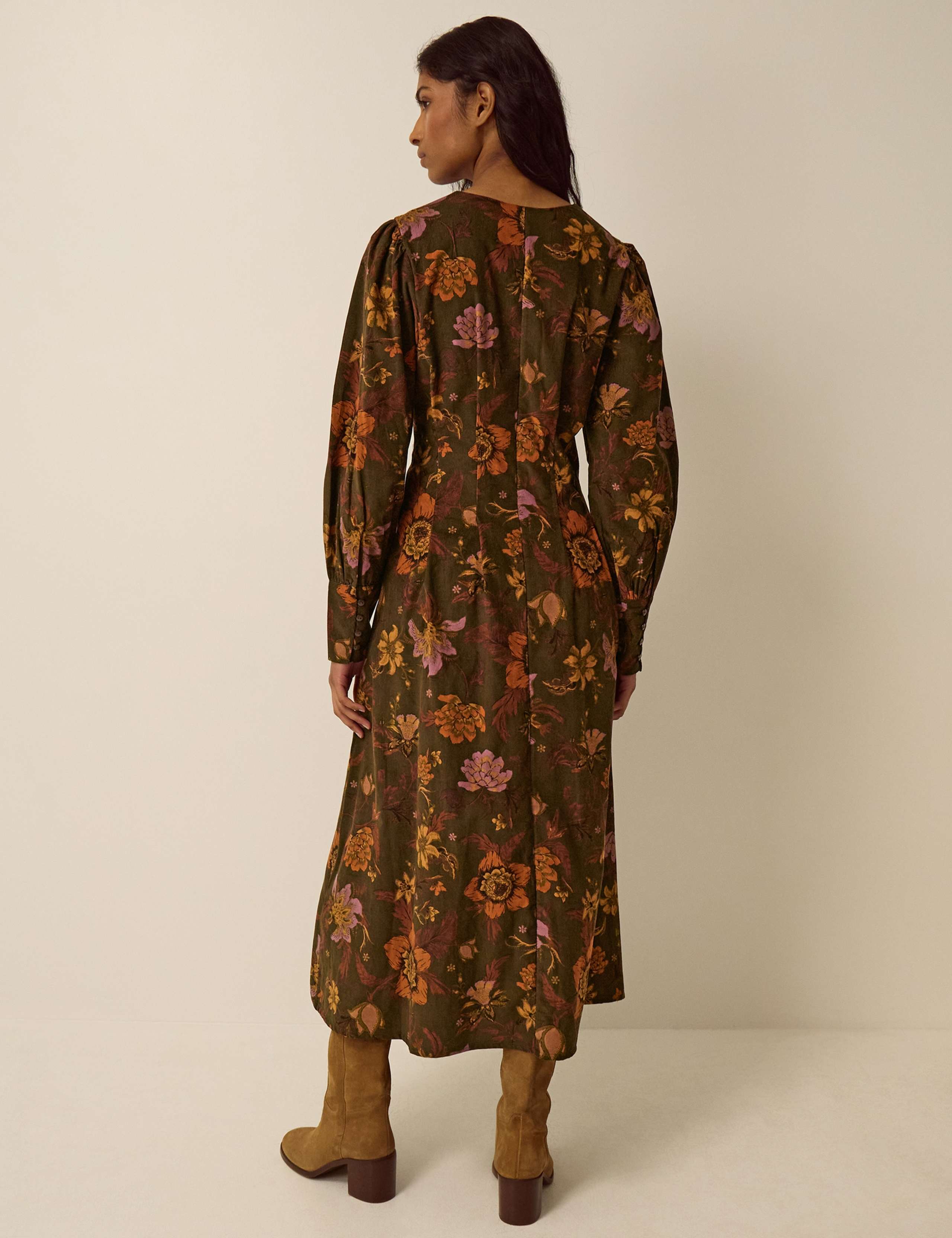 Cord Floral Round Neck Midi Skater Dress 3 of 5