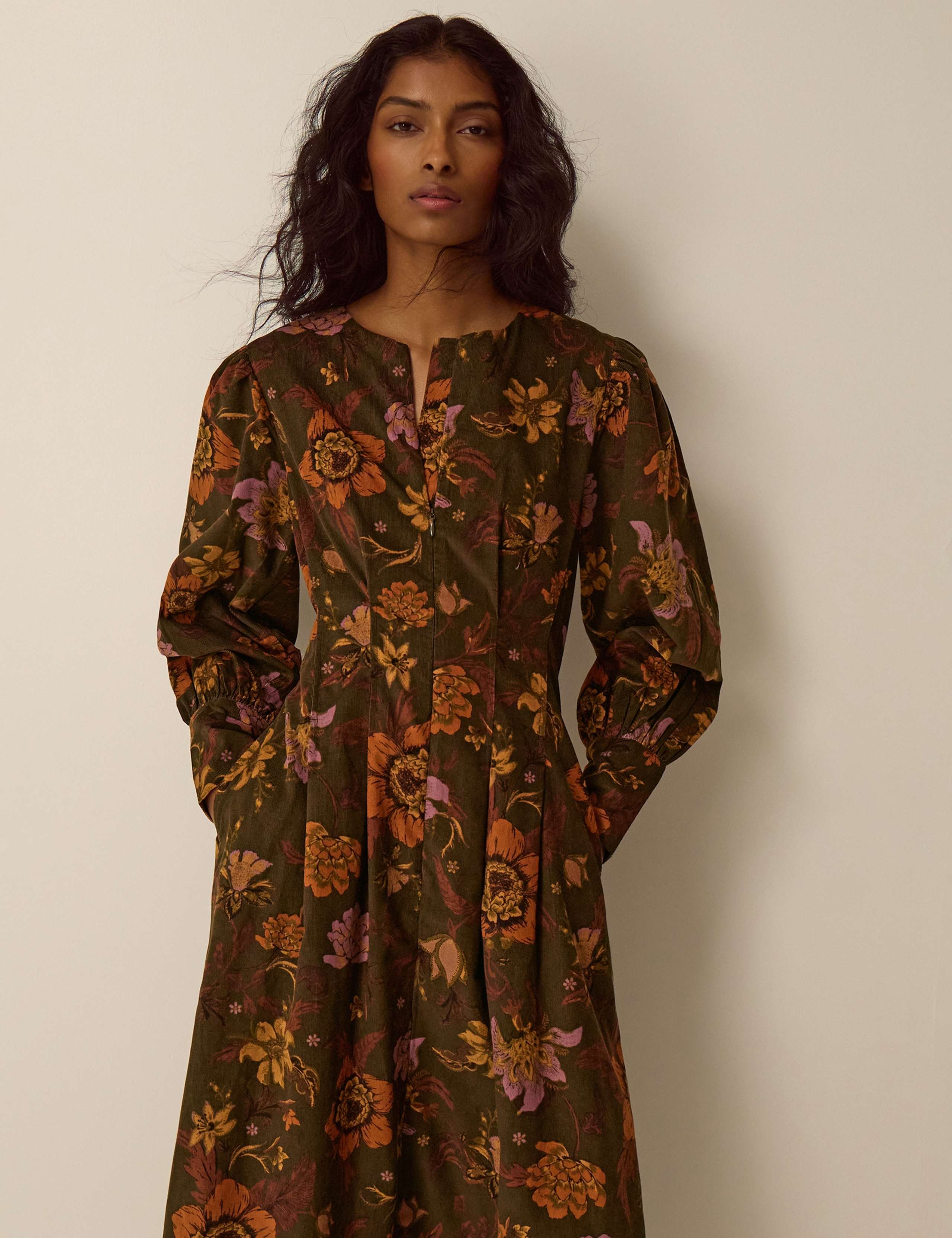 Cord Floral Round Neck Midi Skater Dress 4 of 5