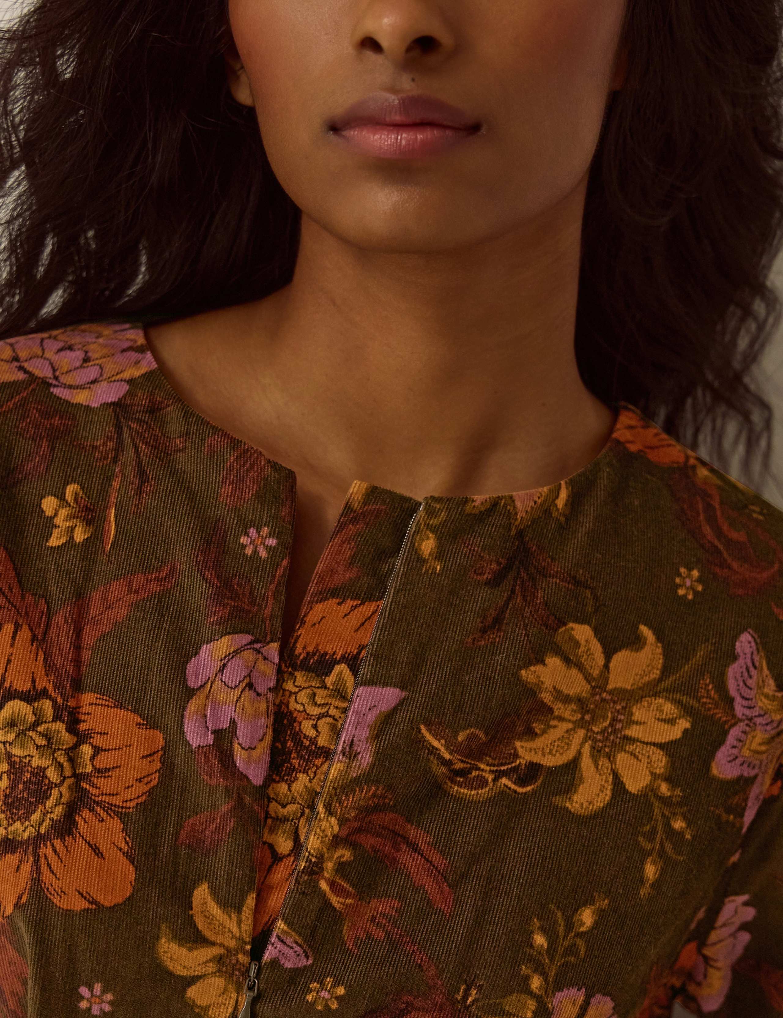 Cord Floral Round Neck Midi Skater Dress 5 of 5