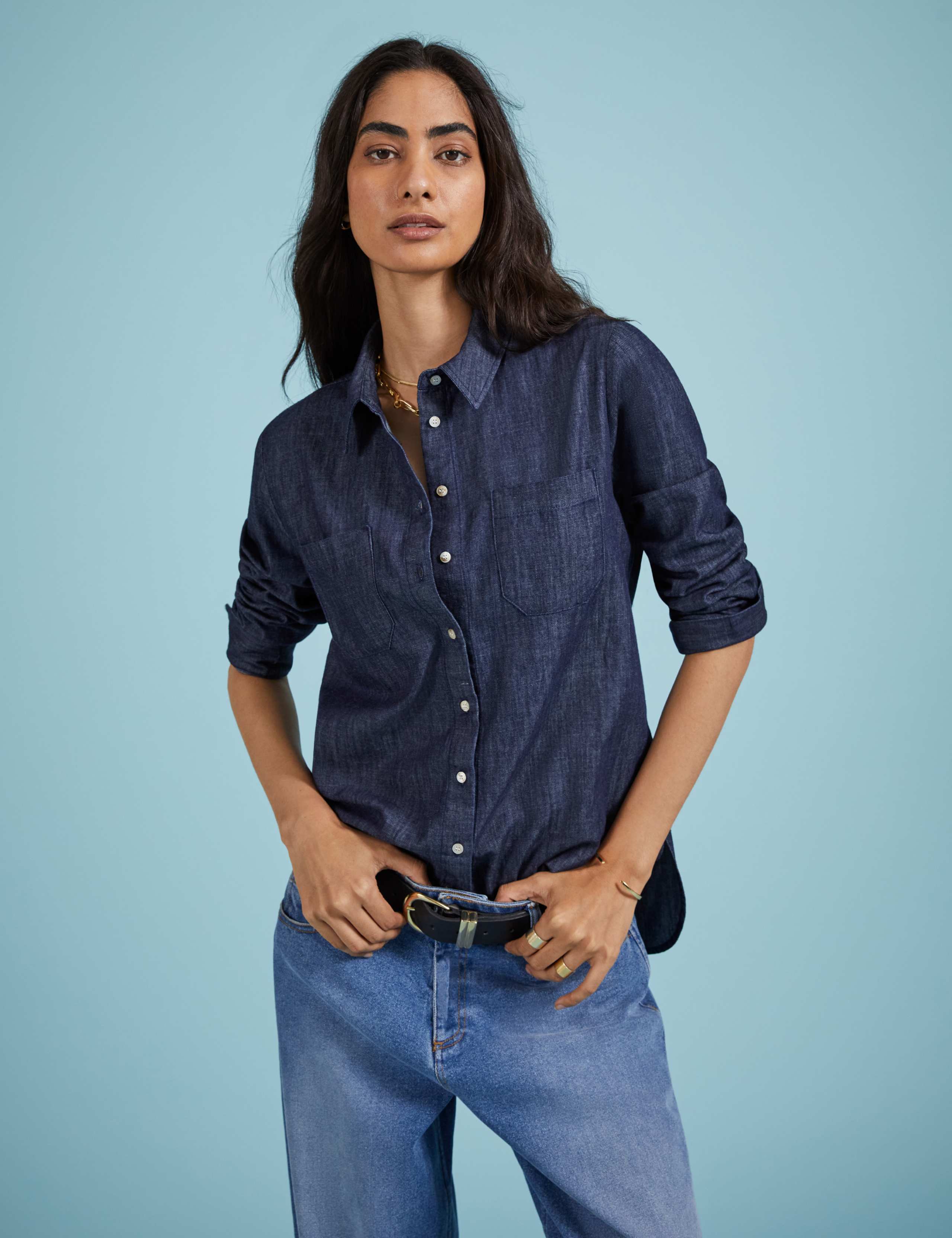 Denim Collared Button Through Shirt 1 of 6