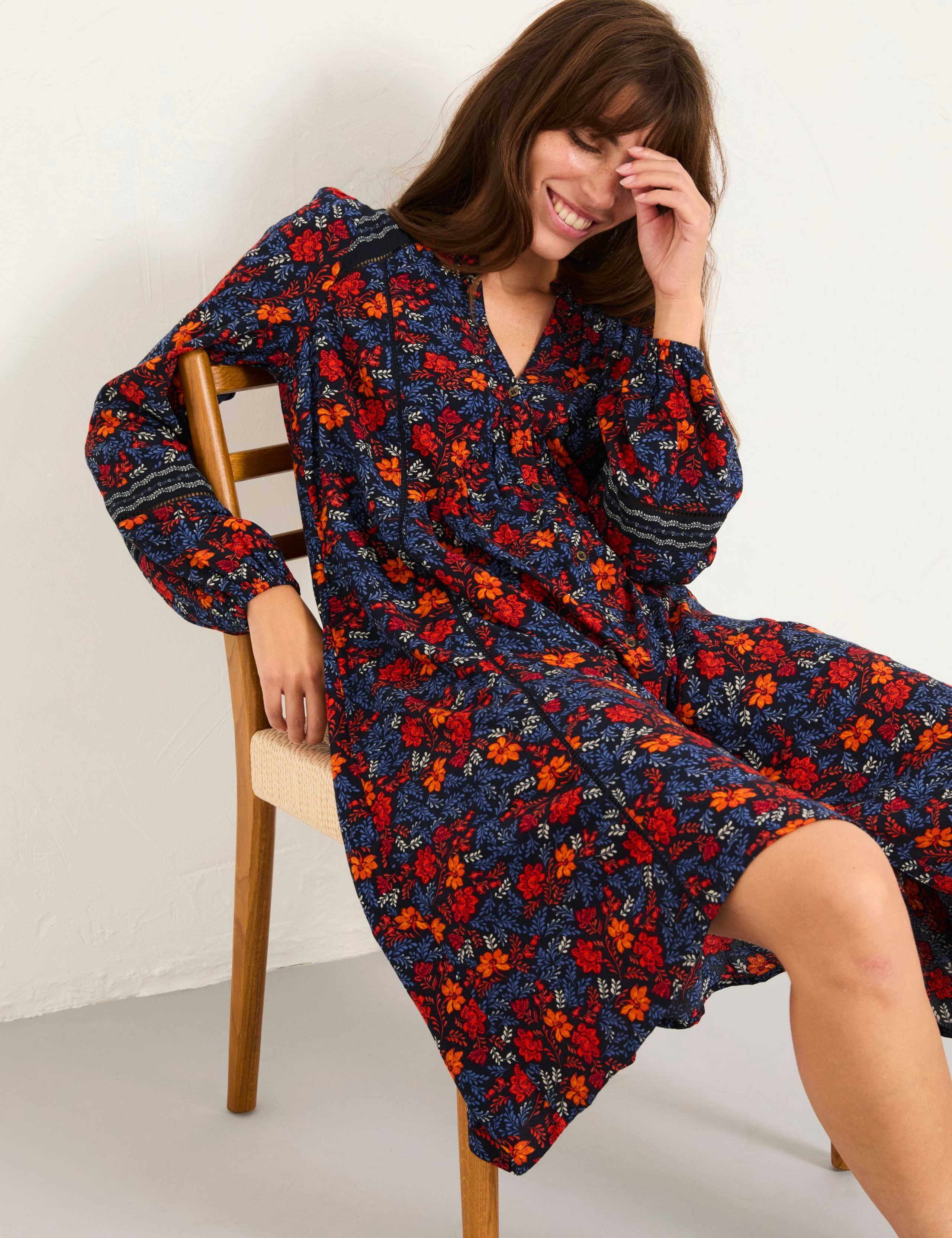 Floral Notch Neck Knee Length Waisted Dress 3 of 5