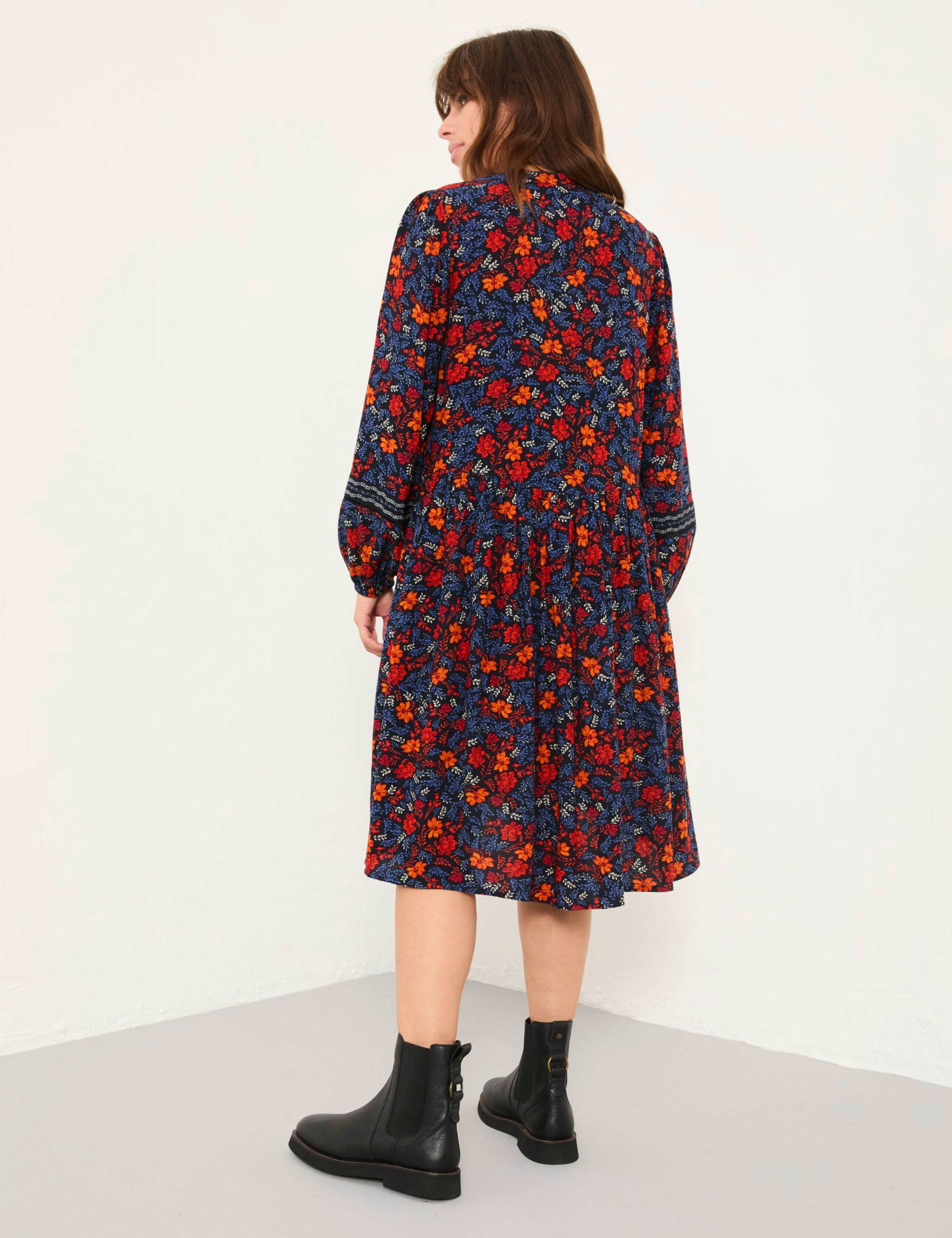 Floral Notch Neck Knee Length Waisted Dress 4 of 5