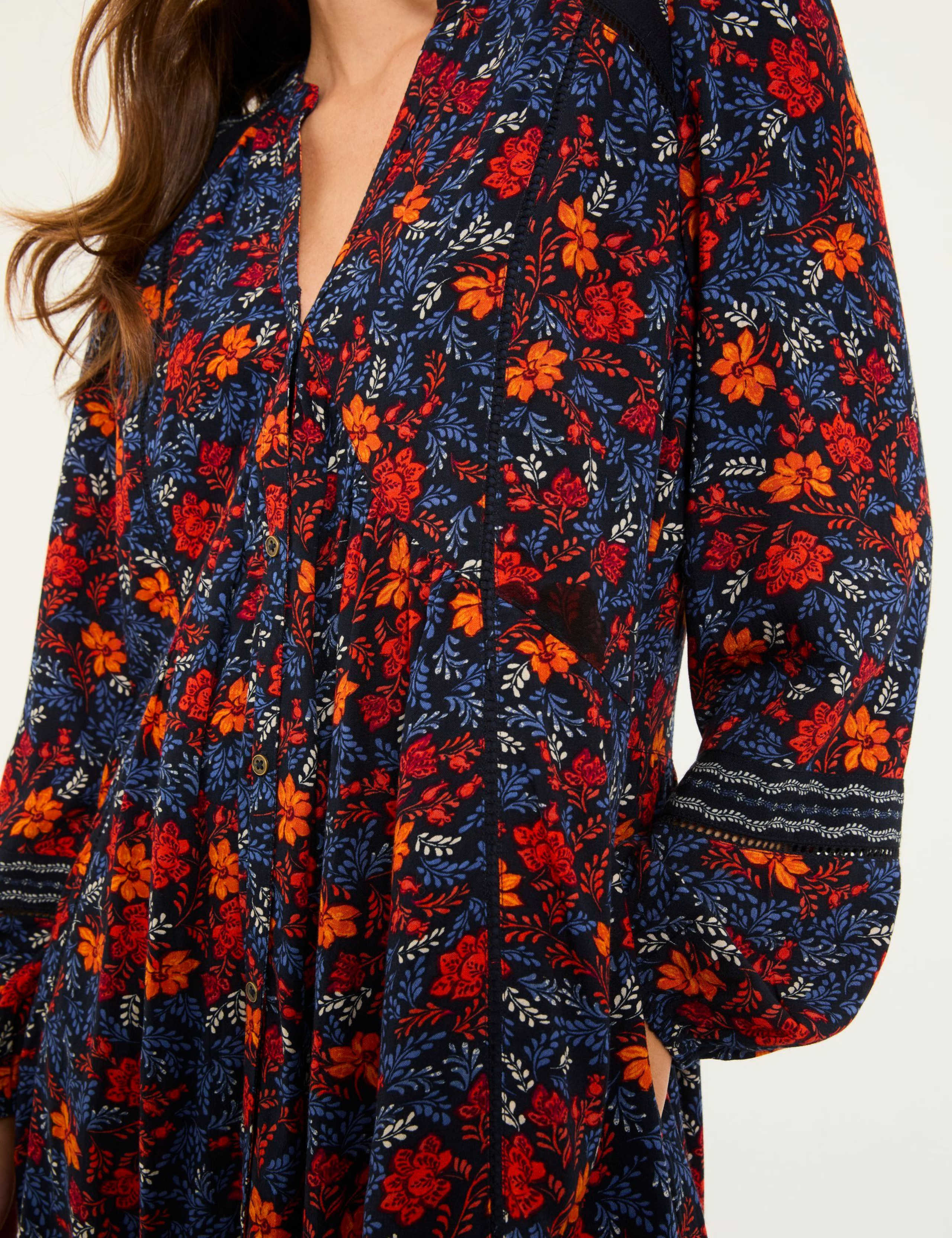 Floral Notch Neck Knee Length Waisted Dress 5 of 5