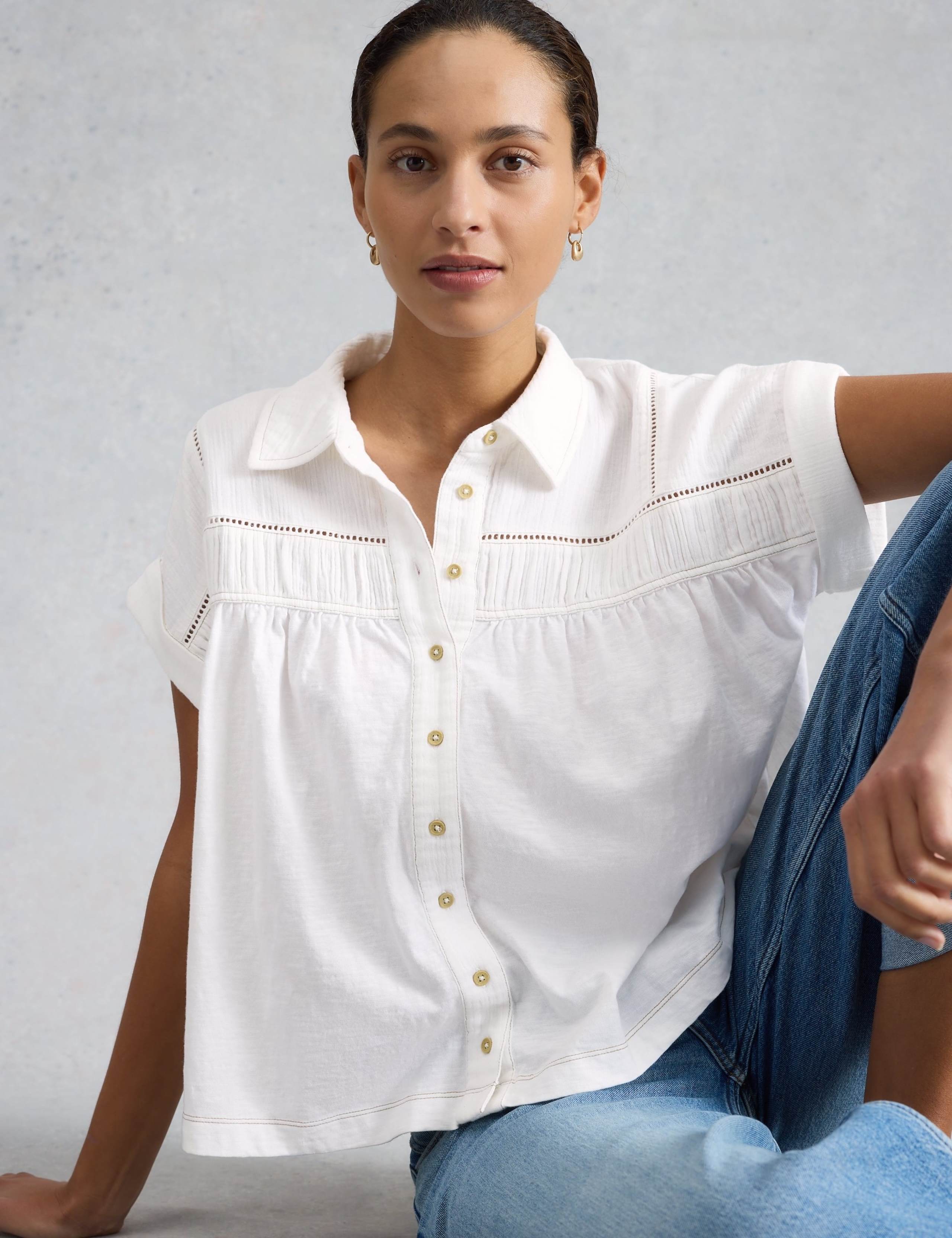 Pure Cotton Ladder Lace Collared Shirt 1 of 6