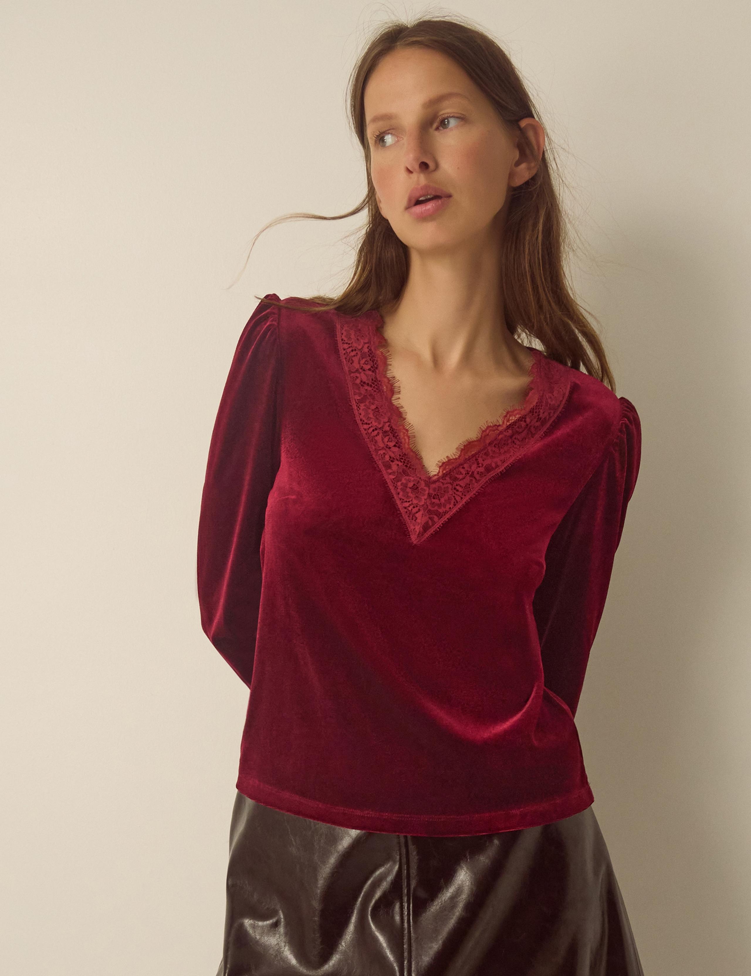 Velvet Lace V Neck Top 1 of 5