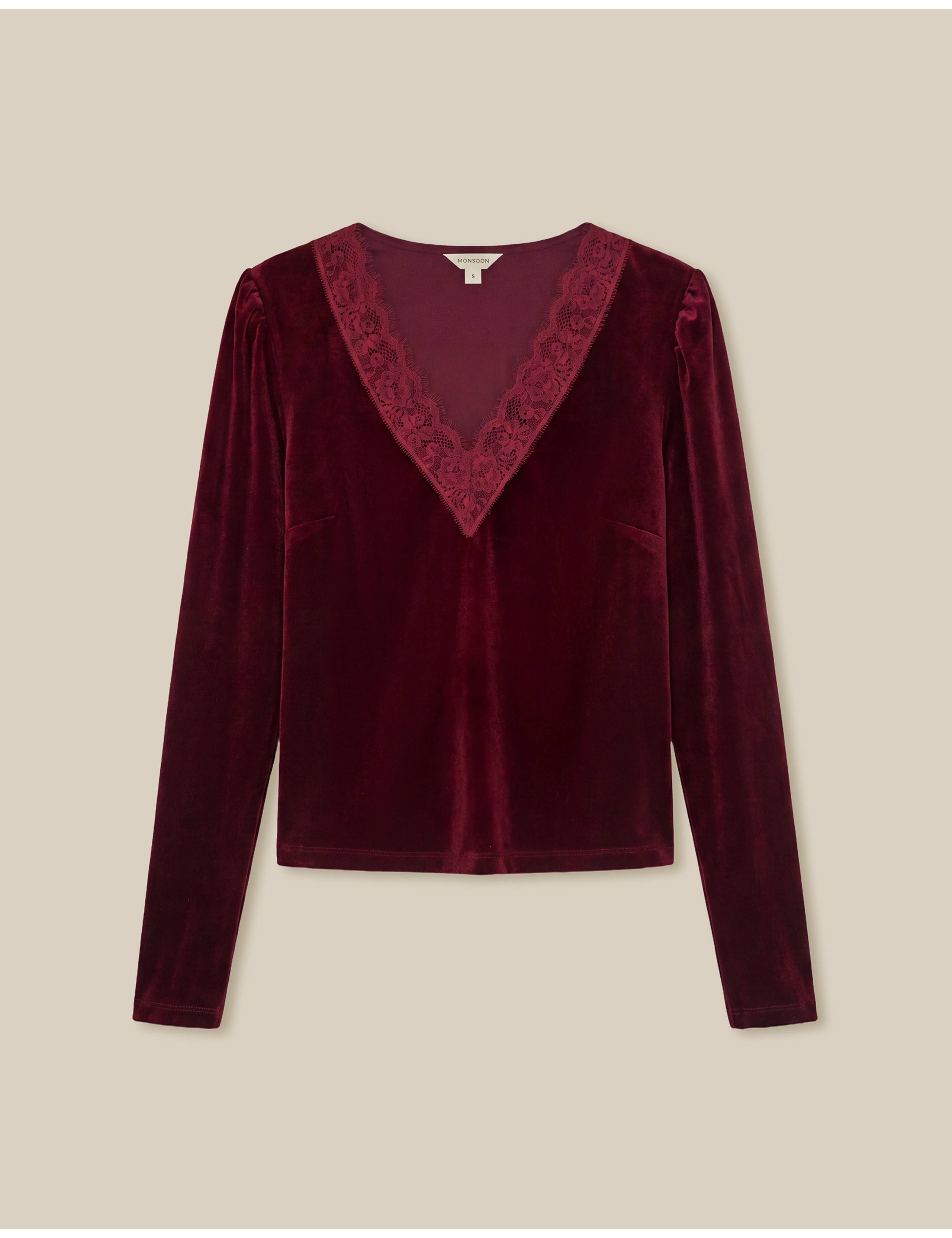 Velvet Lace V Neck Top 2 of 5