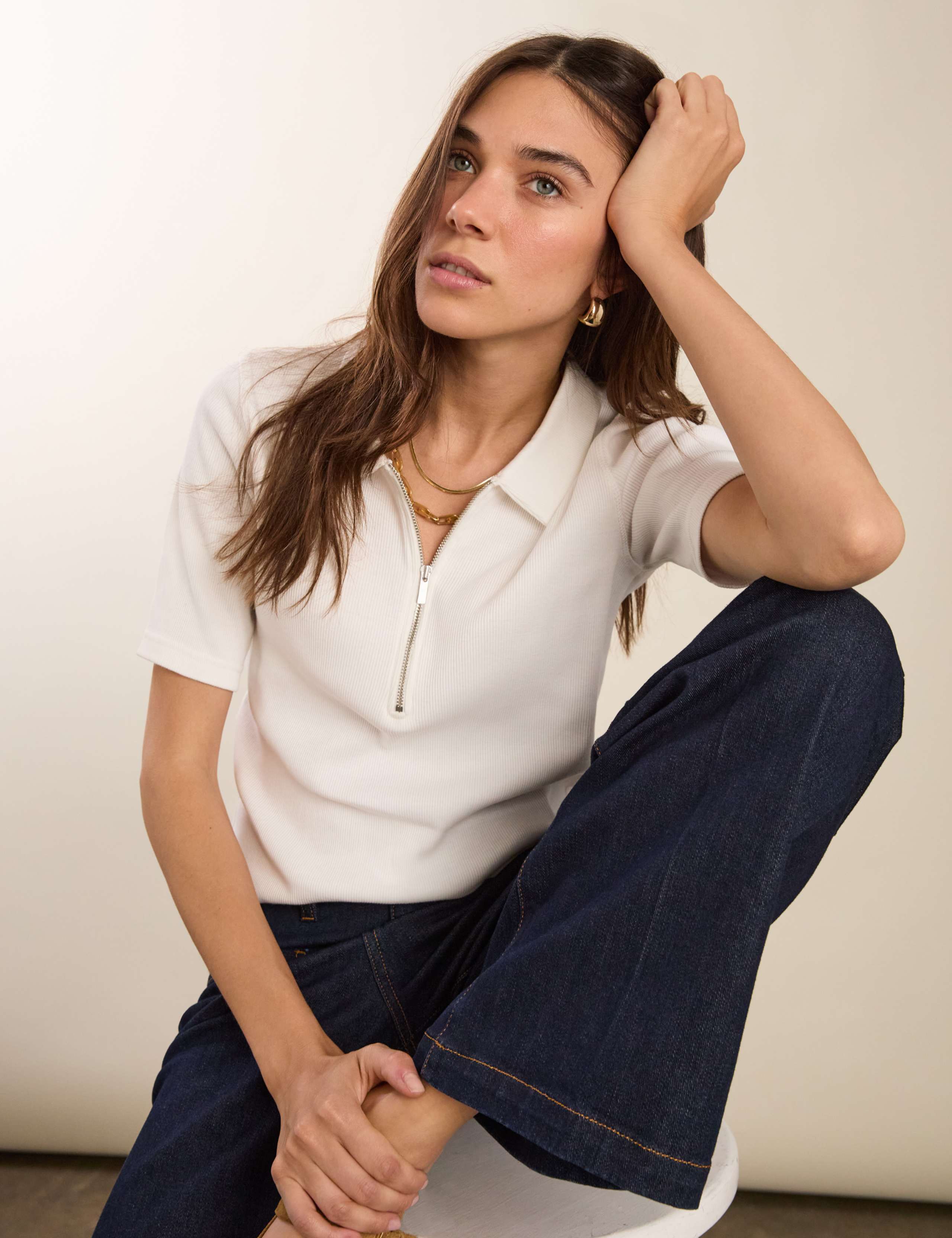 Pure Cotton Ribbed Half Zip Top 3 of 4