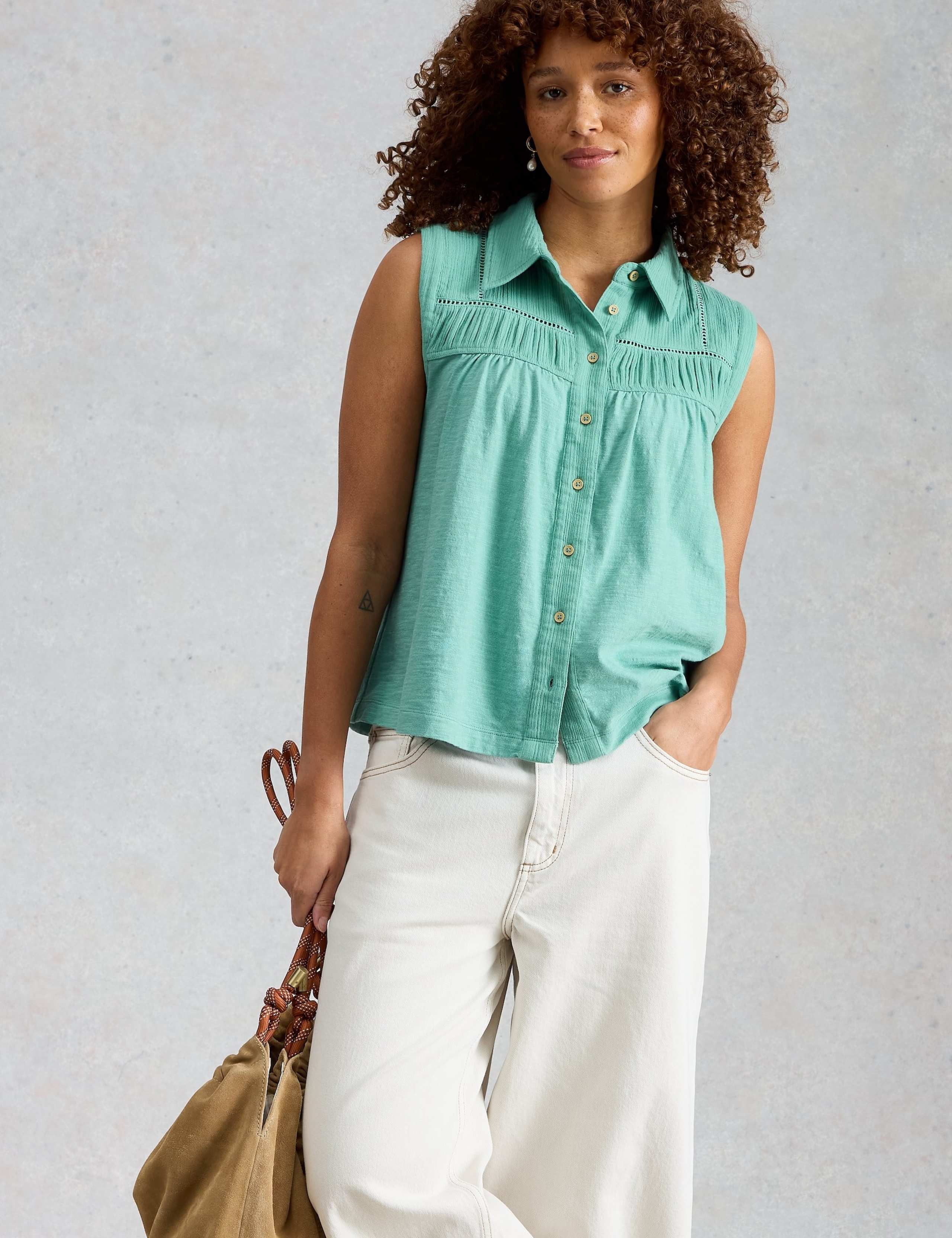 Pure Cotton Ladder Lace Collared Shirt 1 of 5
