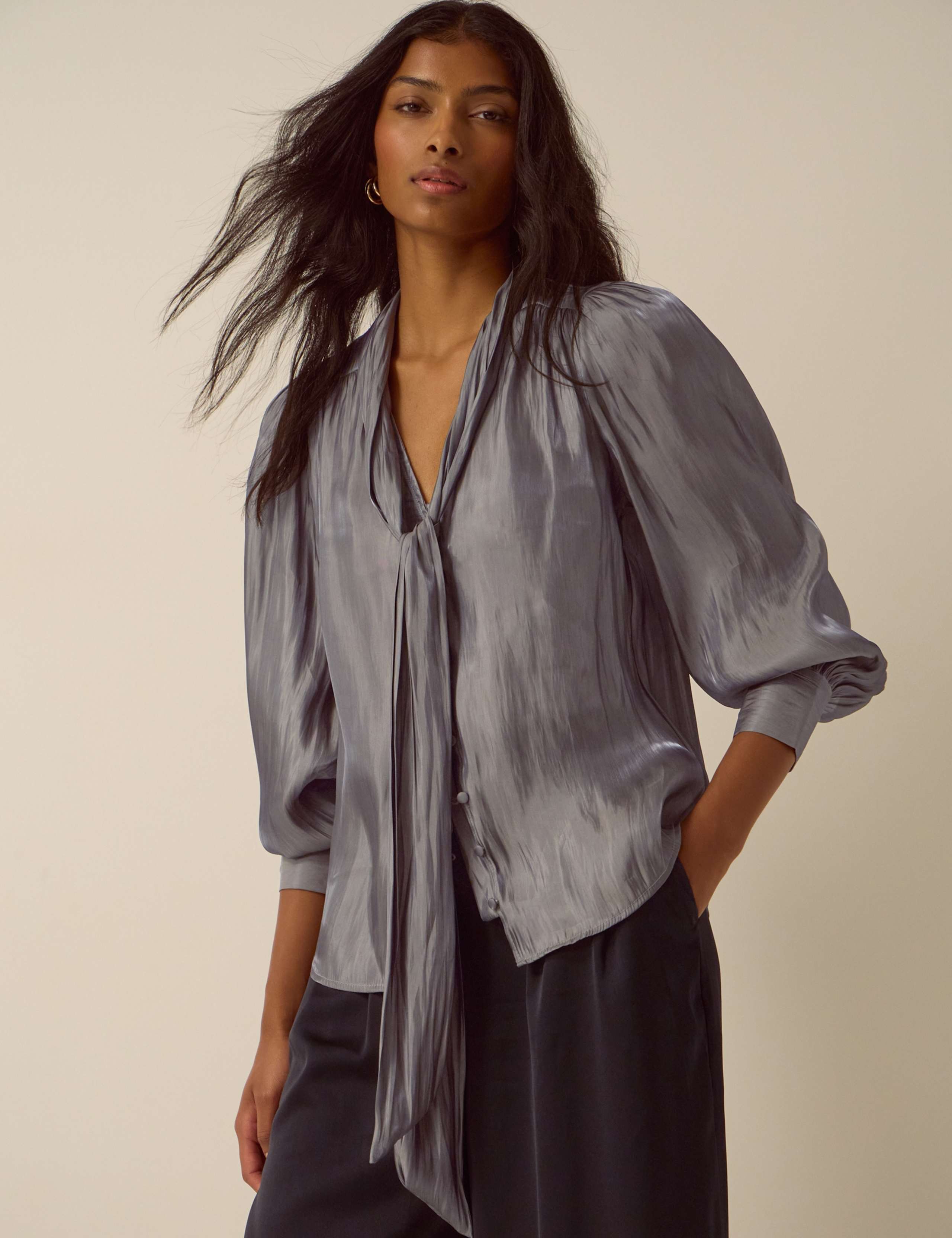 Metallic Tie Neck Blouse 1 of 4