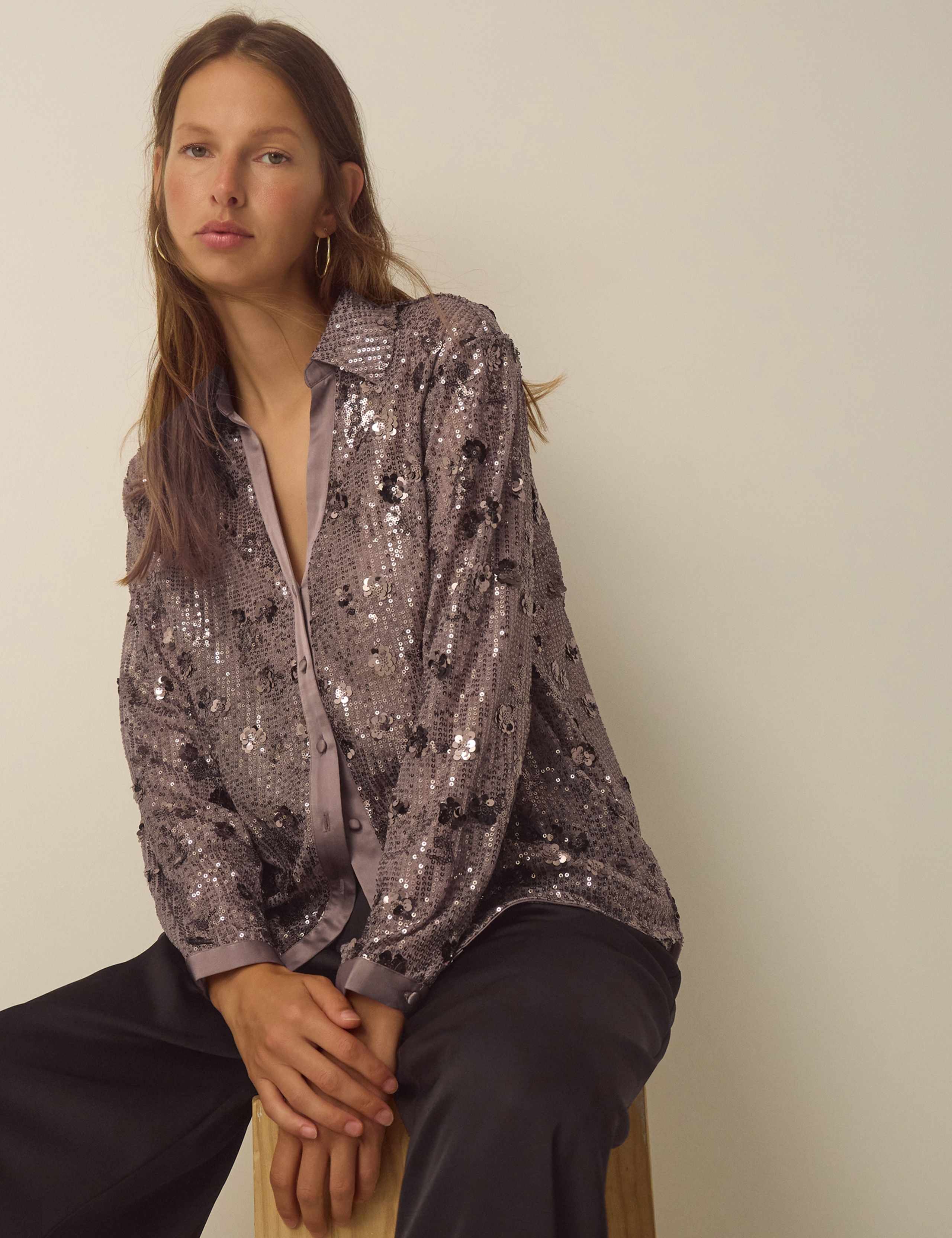 Sequin Collared Button Through Shirt 4 of 5